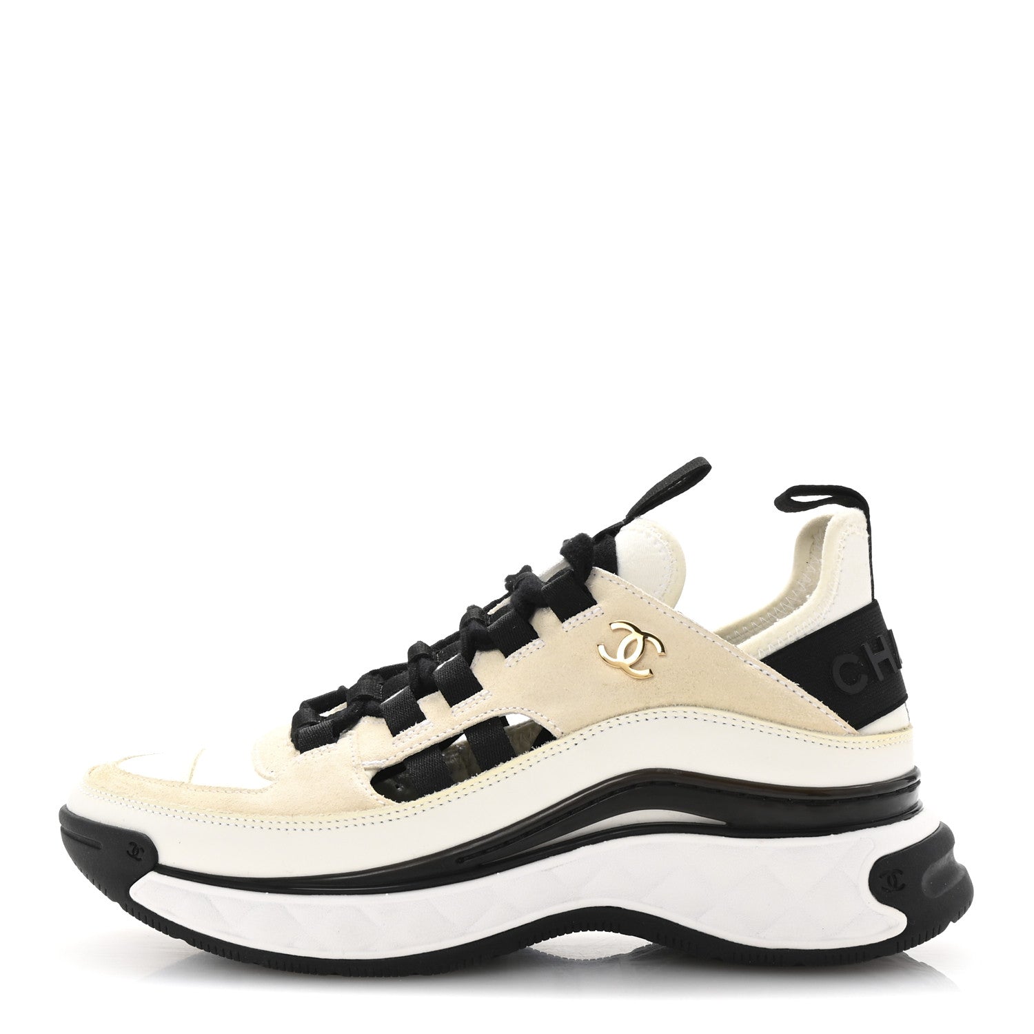 CHANEL スニーカー Chanel Fabric Calfskin Suede CC Sneakers 36 Ivory Black 1694705