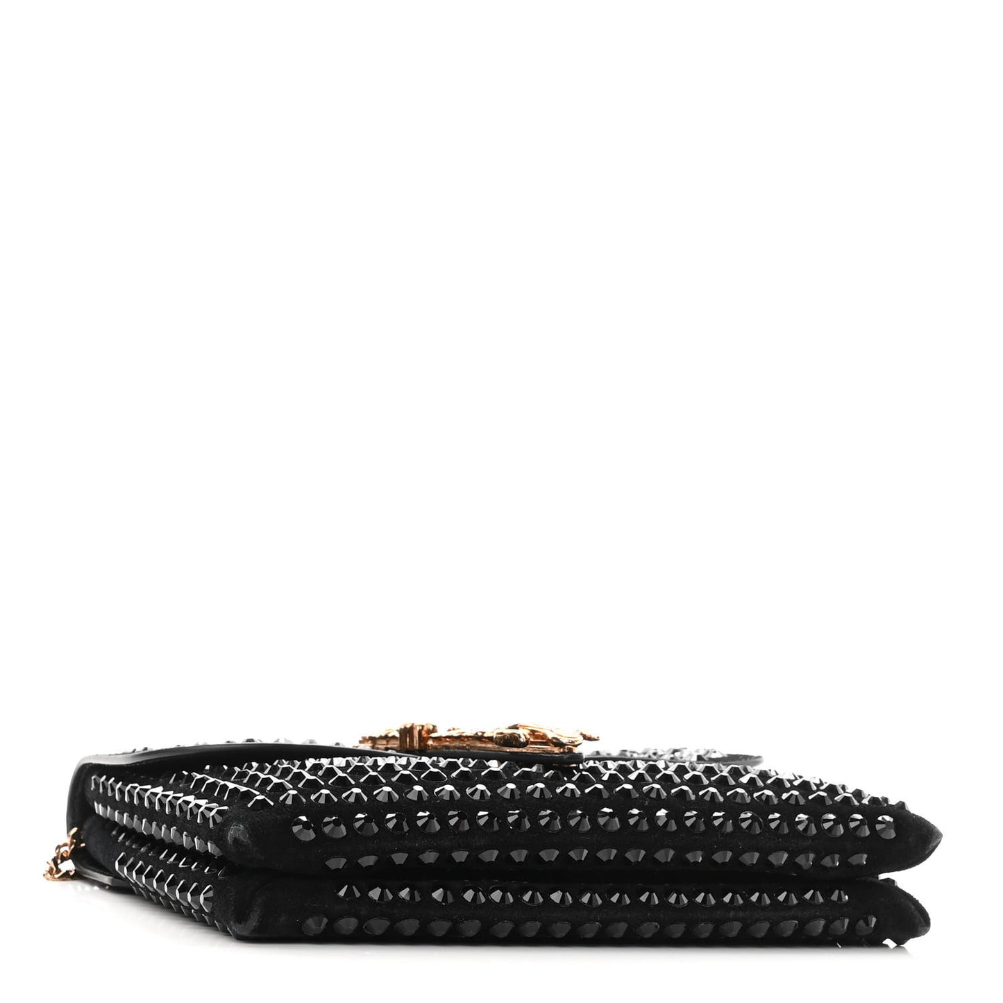 Suede Studded Virtus Chain Clutch Black