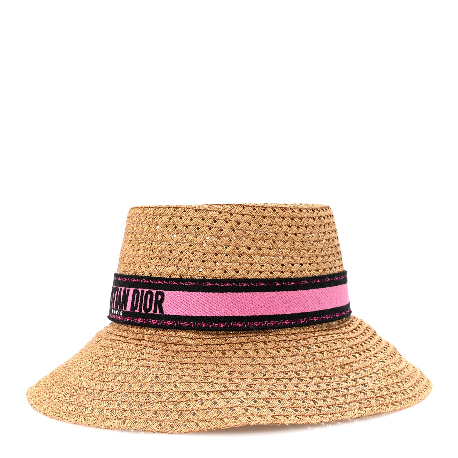 Christian Dior Straw Embroidered D-Bobby Large Brim Hat 58 Fuchsia