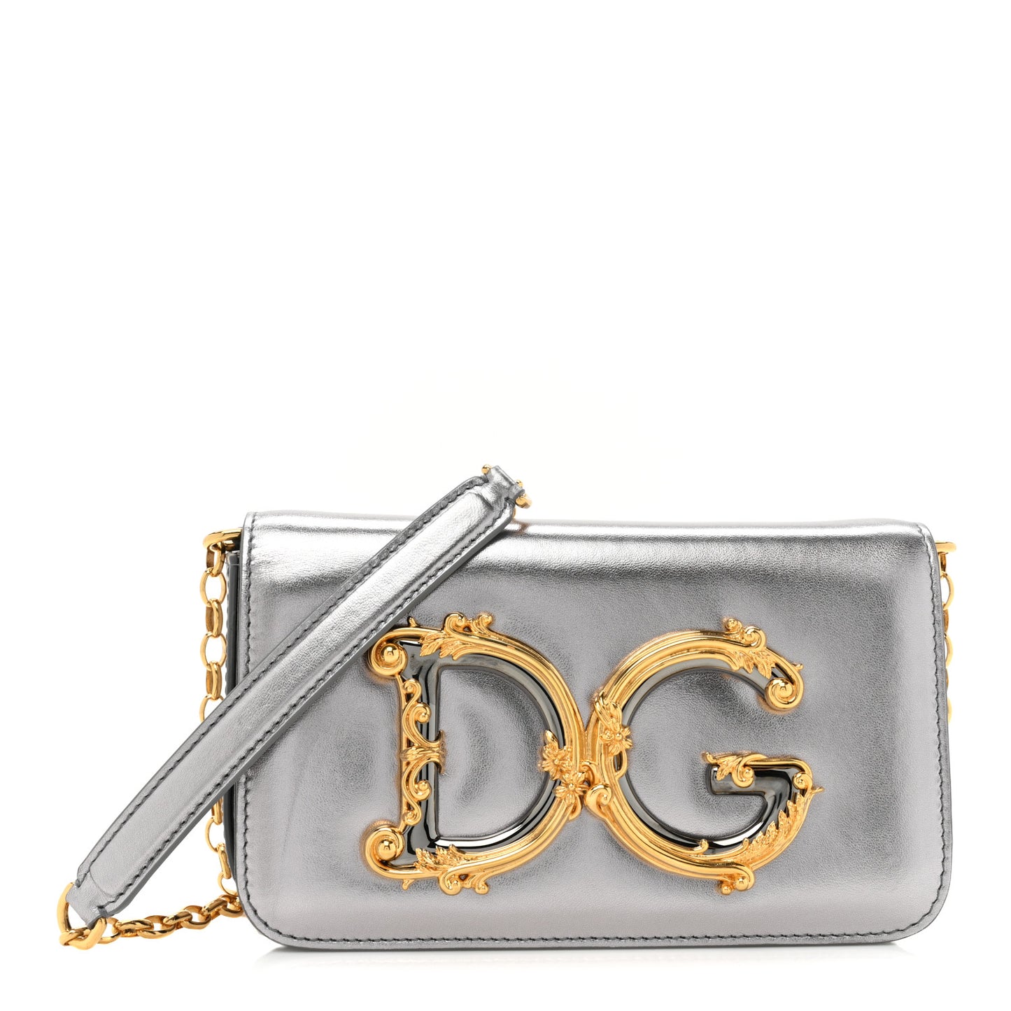 Metallic Nappa Mini DG Girls Shoulder Bag Silver