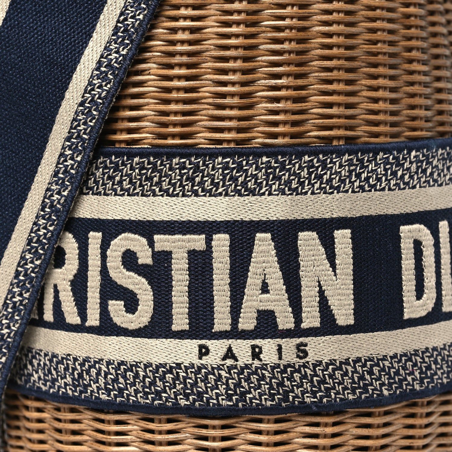 Christian Dior Wicker Oblique Drawstring Bucket Bag Blue 8 of 10