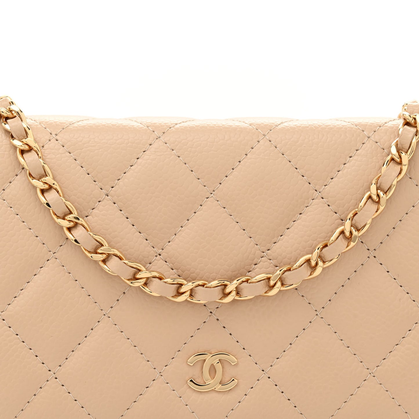 Caviar Quilted Wallet on Chain WOC Beige