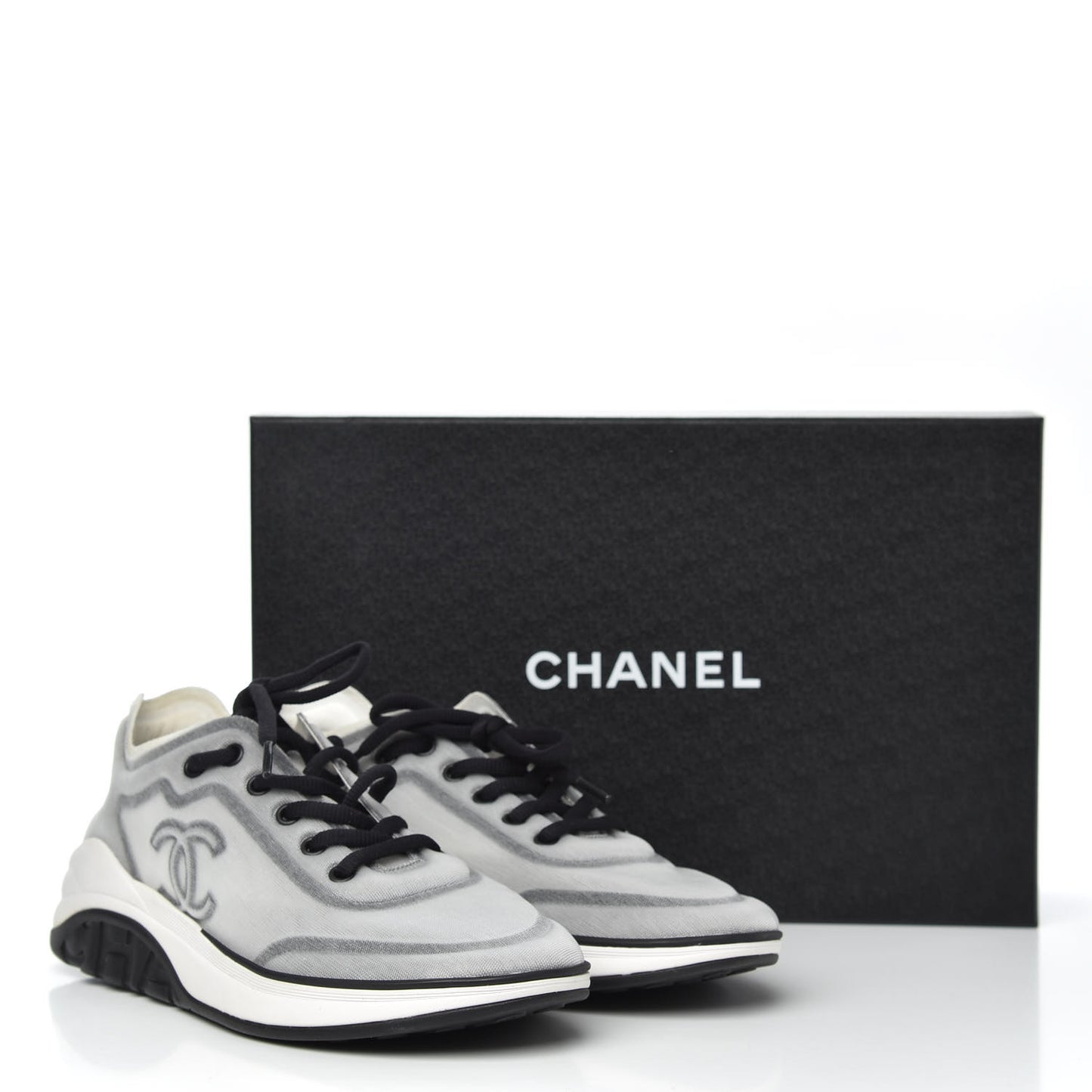 Calfskin Mesh Lycra Womens Logo Sneakers 38.5 White Black