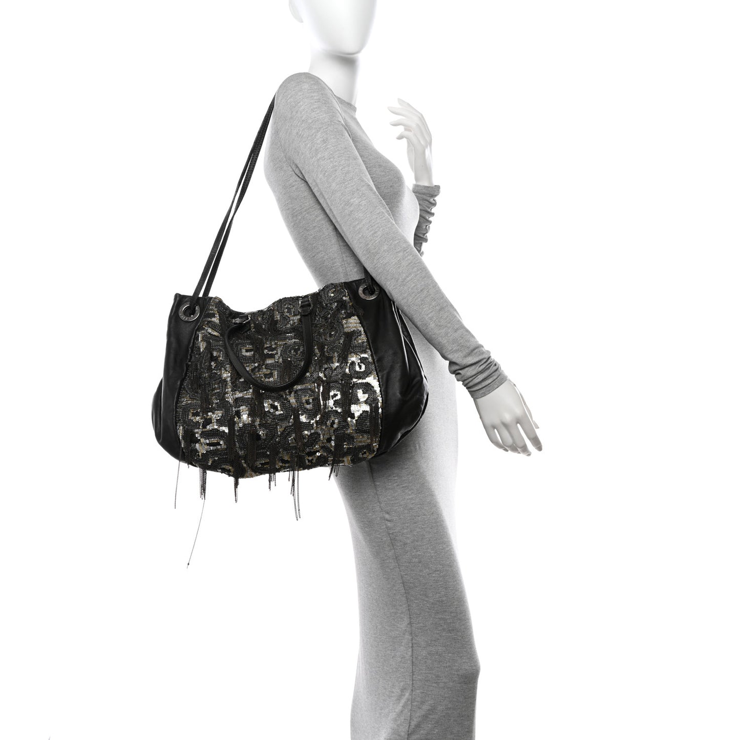 Nappa Sequin Chain Glam Tote Dark Grey