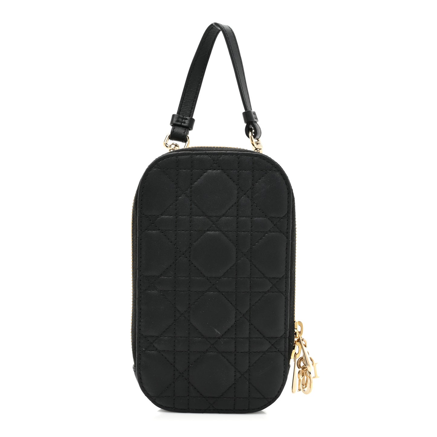 Lambskin Cannage Lady Dior Phone Holder Black