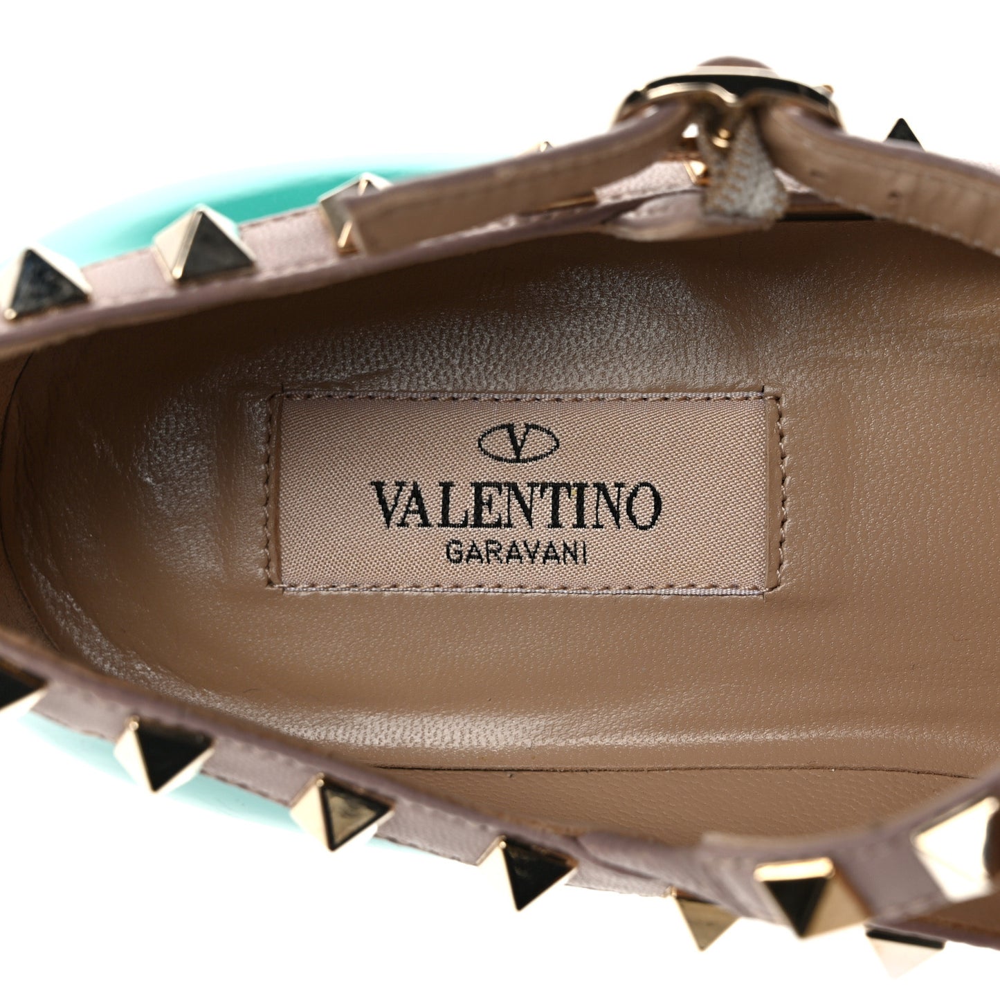 Patent Nappa Rockstud Cage Ballerina Flats 36.5 Opaline Green Poudre