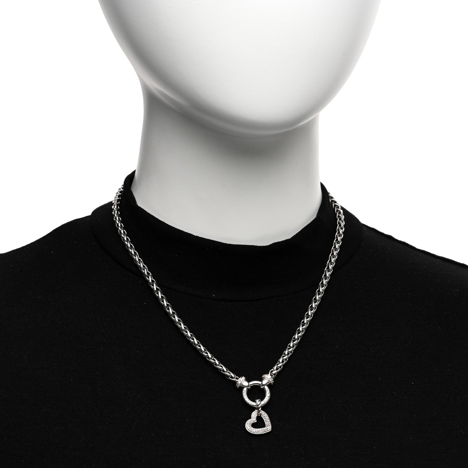 David Yurman Sterling Silver Diamond Pave Heart Charm Pendant Wheat Chain Necklace 2 of 5