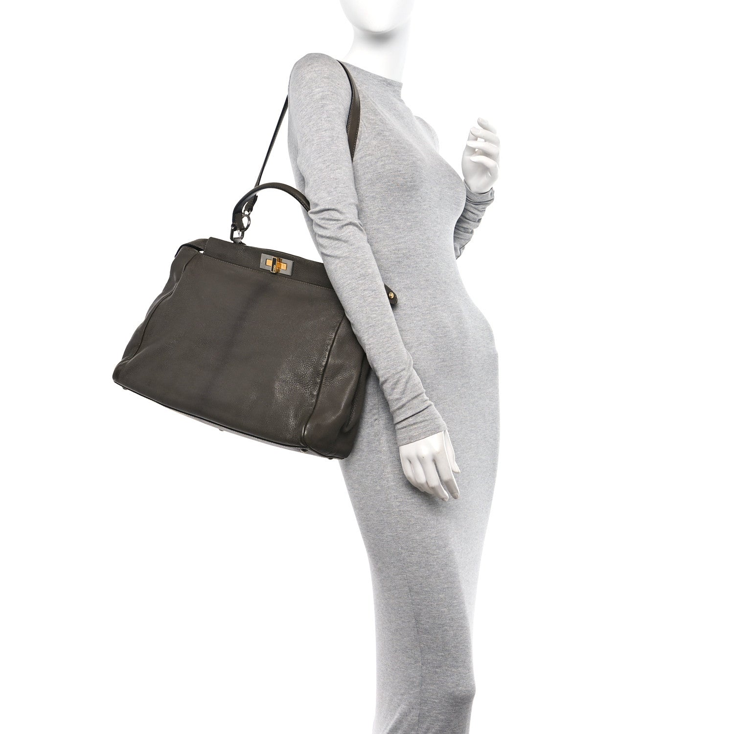 Fendi Goatskin Zucca Large Peekaboo Iconic Satchel Taupe Tobacco Moro 2 of 16