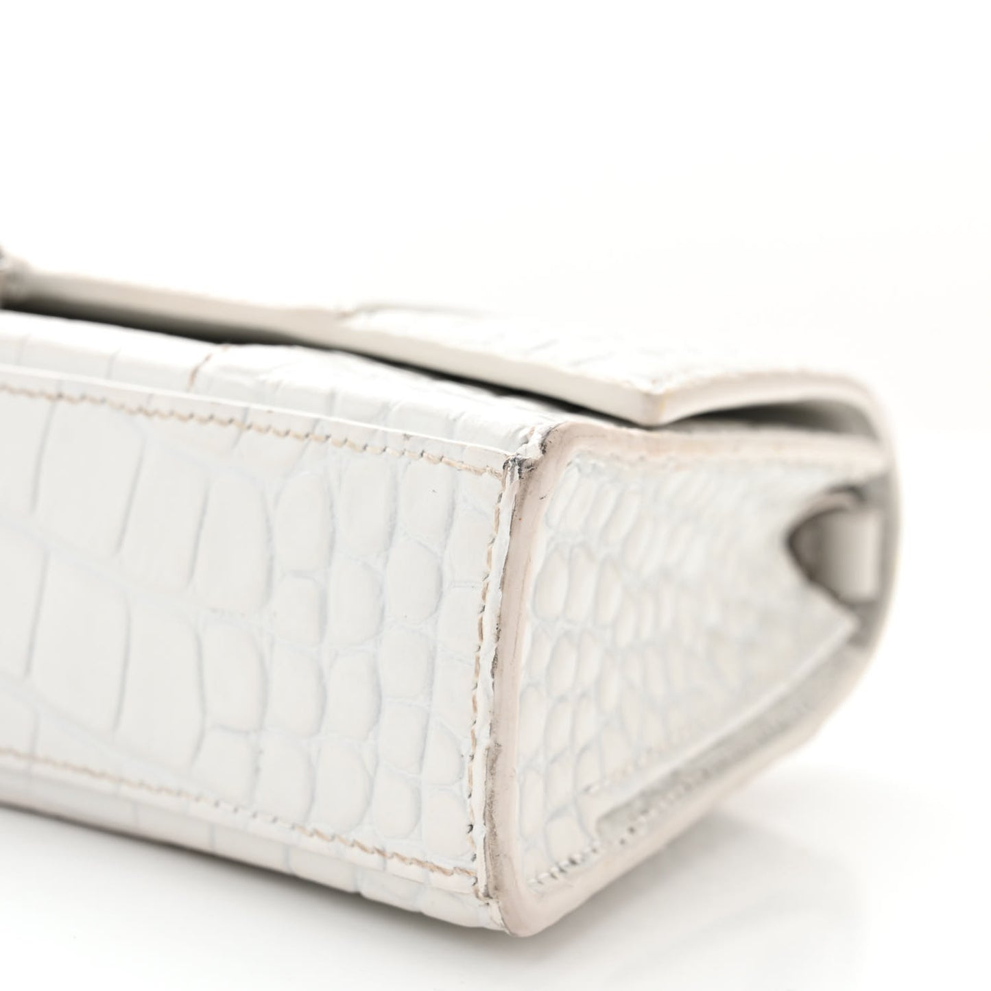 Shiny Calfskin Crocodile Embossed Small Hourglass Evening Chain Bag White