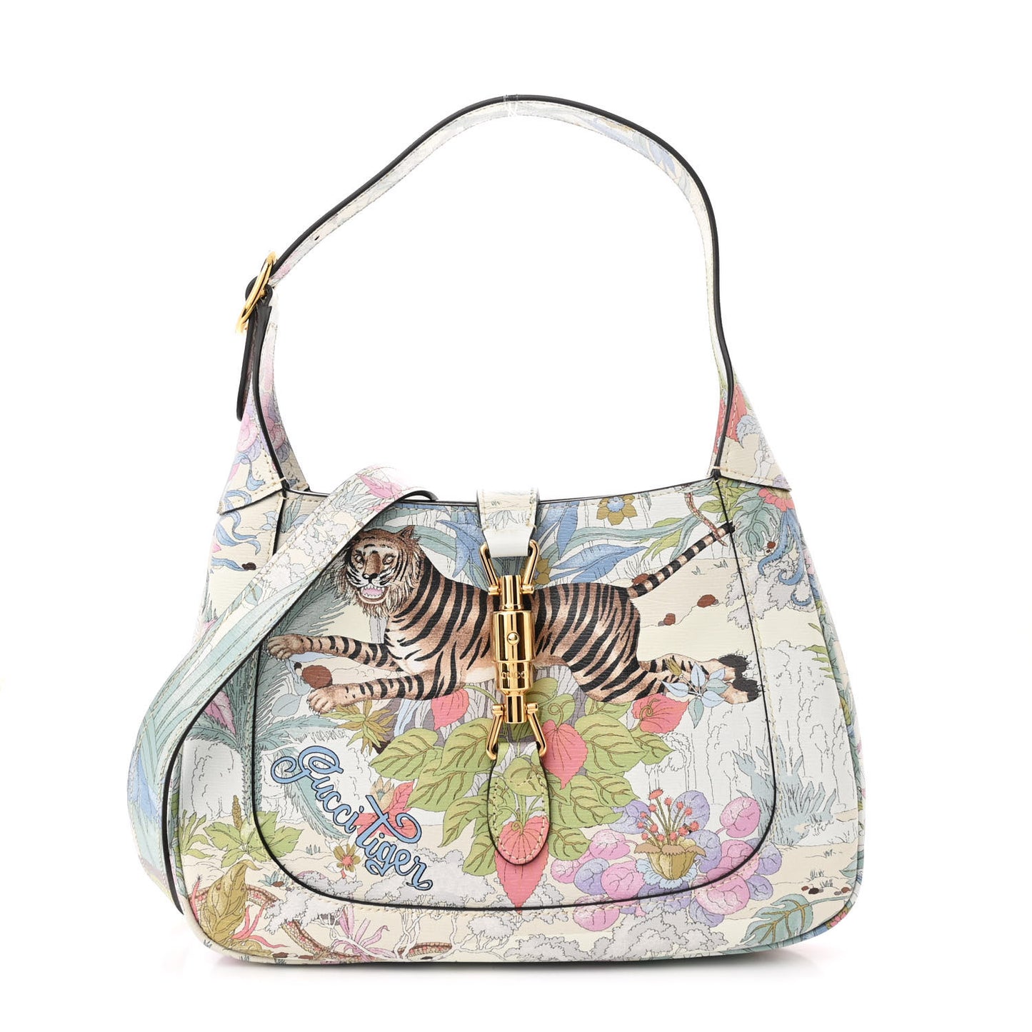 New Shangai Calfskin Tiger Savanah Small Jackie 1961 Hobo Chalky White Multicolor
