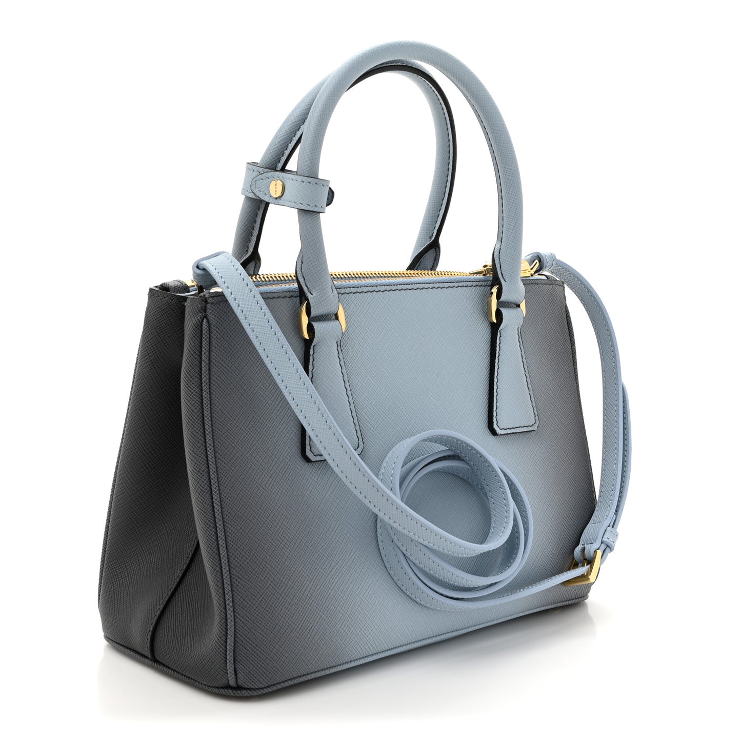 Saffiano Lux Ombre Small Galleria Double Zip Tote Celeste