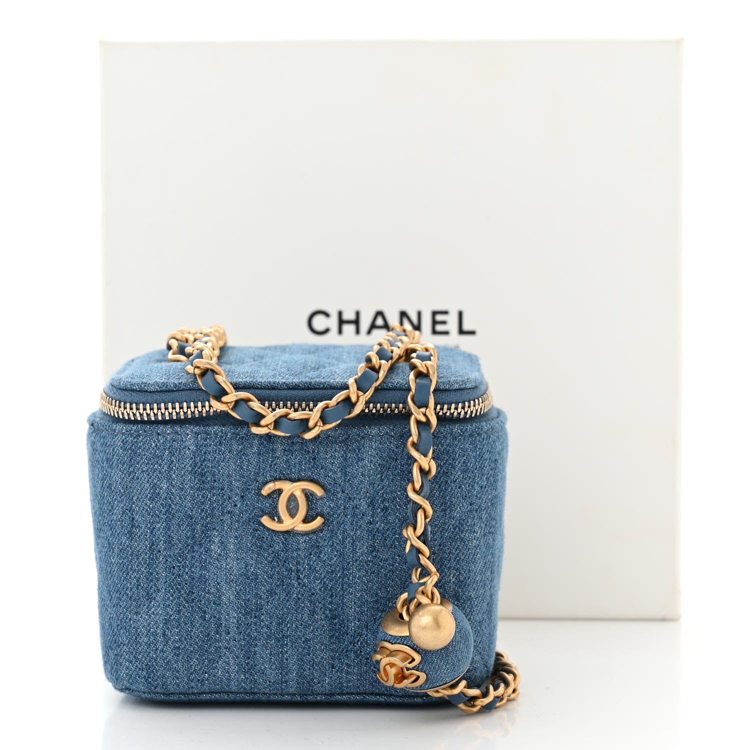 Chanel Denim Quilted Mini Pearl Crush Vanity Case With Chain 10 of 10