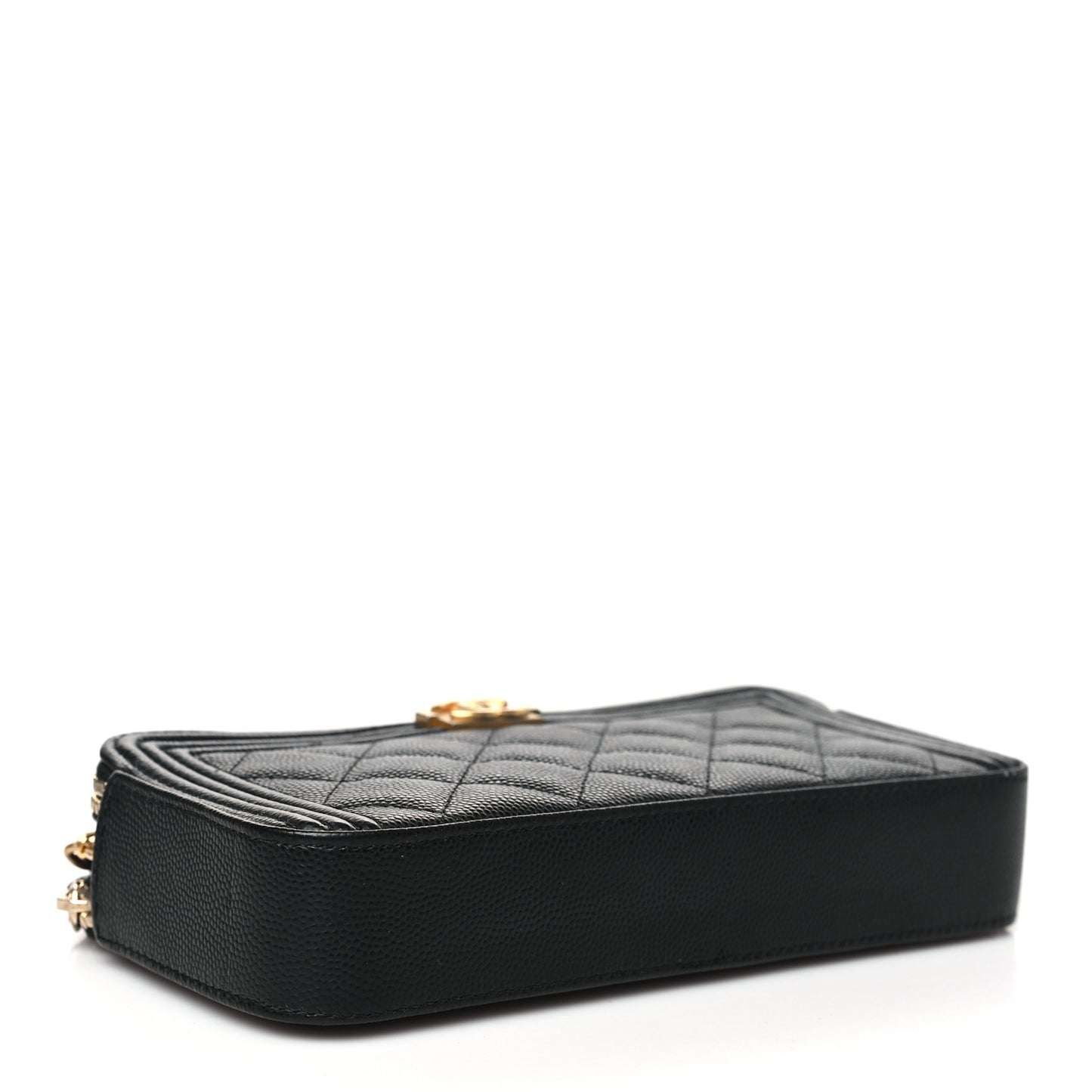 Caviar Quilted Small Clutch With Chain Black
