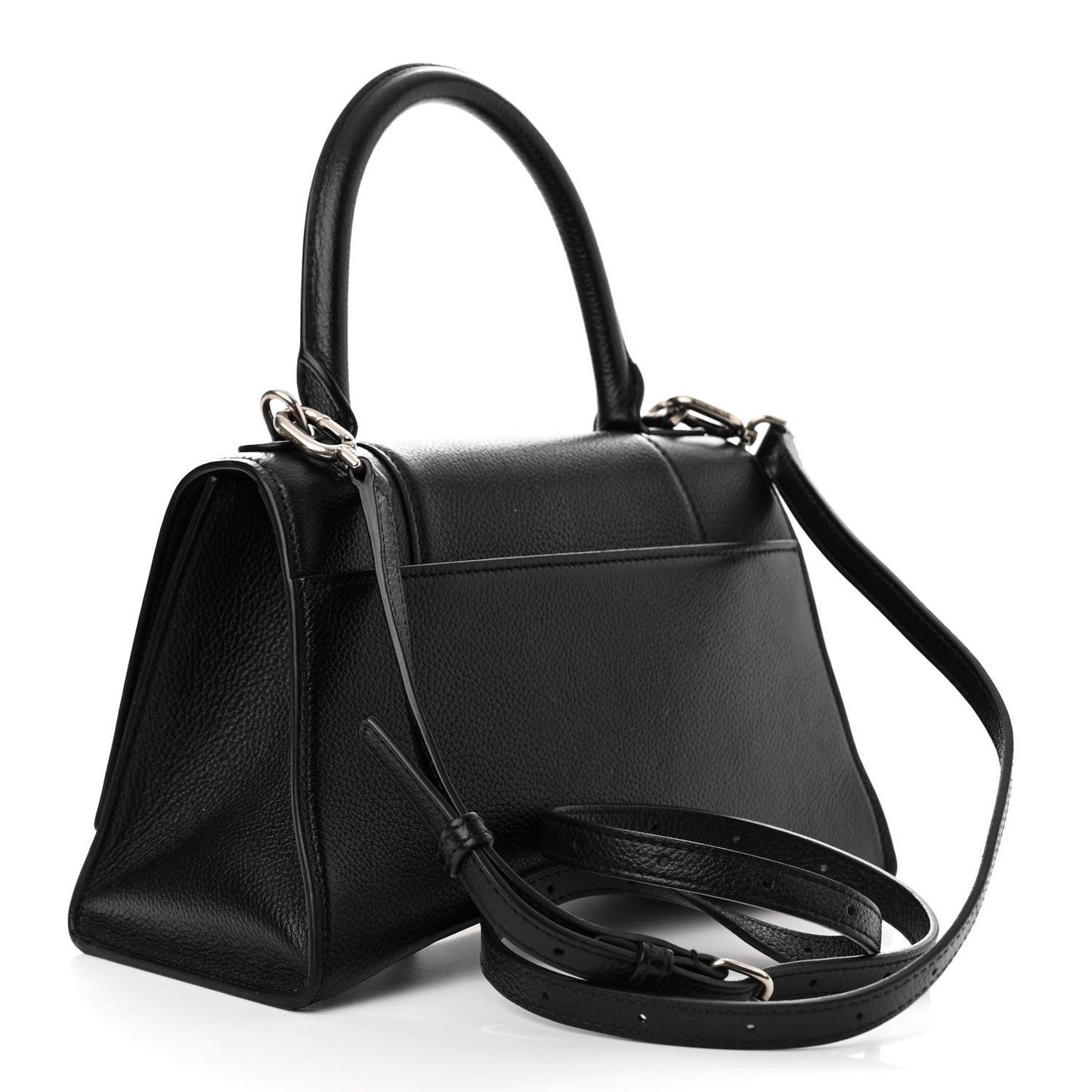 Grained Calfskin Small Hourglass Top Handle Bag Black