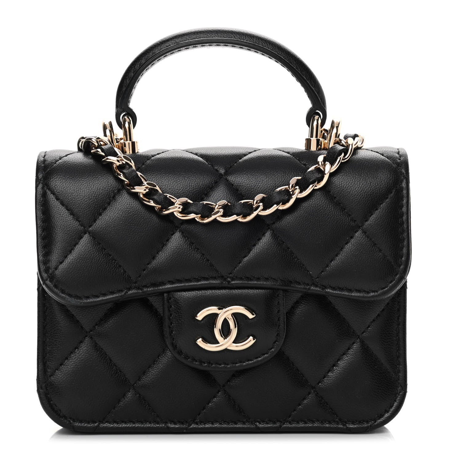 Chanel Lambskin Quilted Top Handle Flap Coin Purse With Chain Black 1 of 12