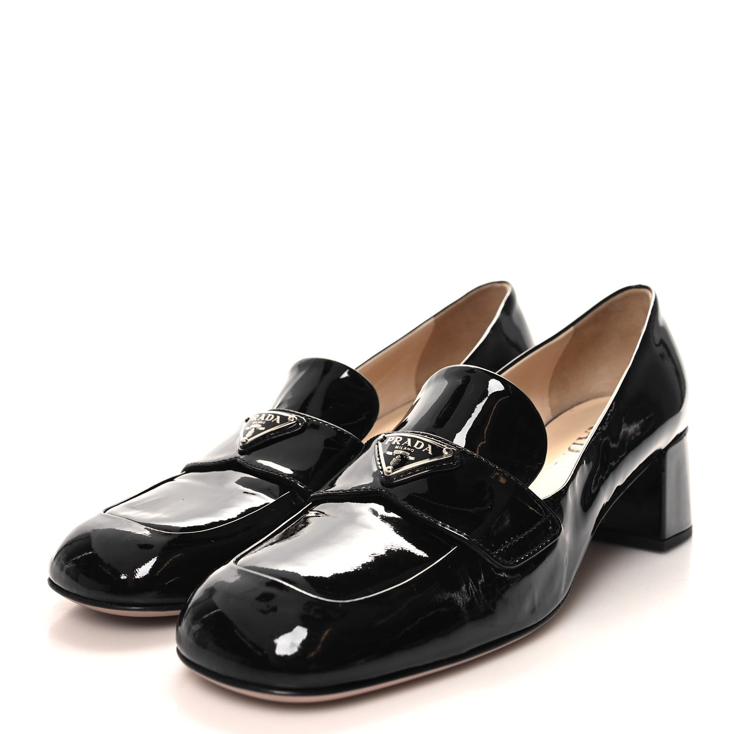 Patent Metal Triangle Logo 85mm Loafers 38.5 Black