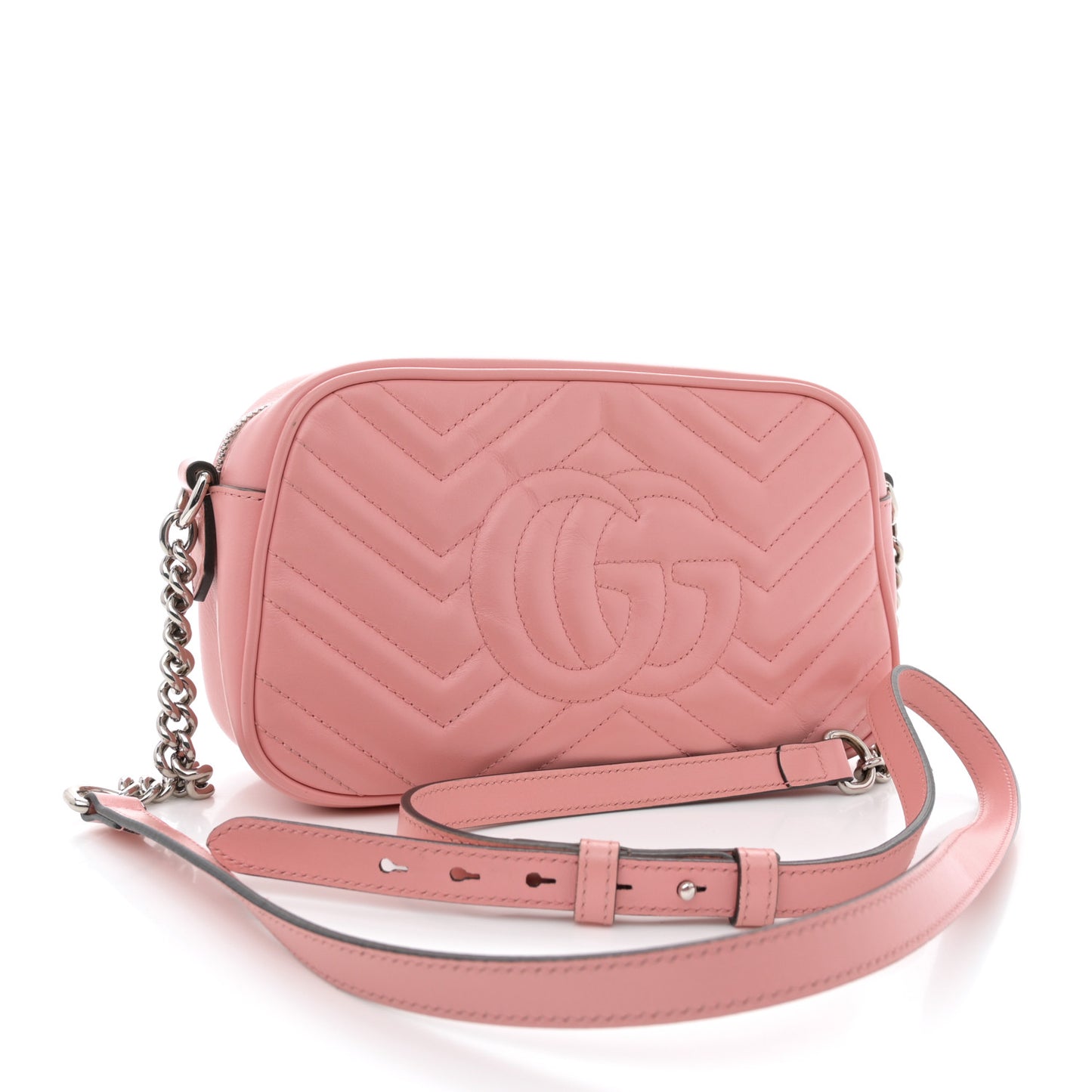 Calfskin Matelasse Small GG Marmont Chain Shoulder Bag Wild Rose