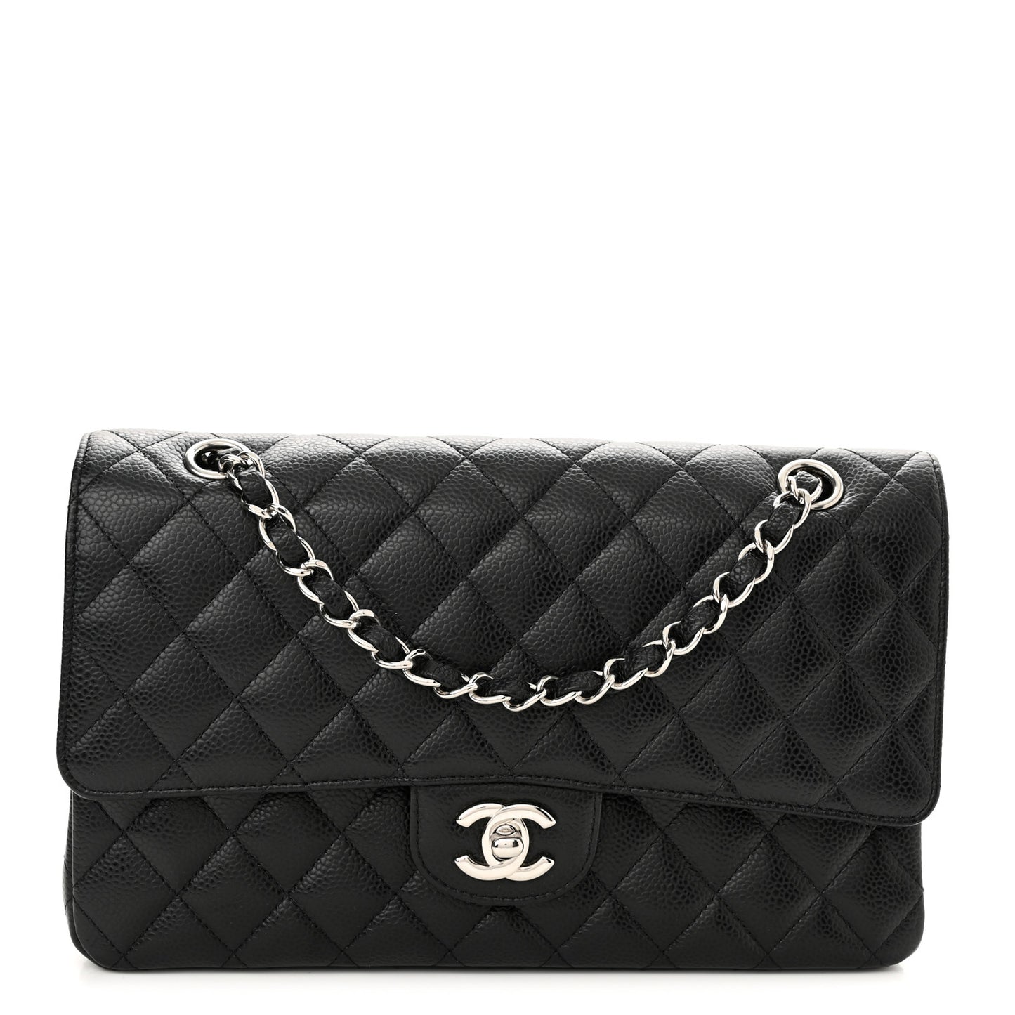Caviar Quilted Medium Double Flap Black