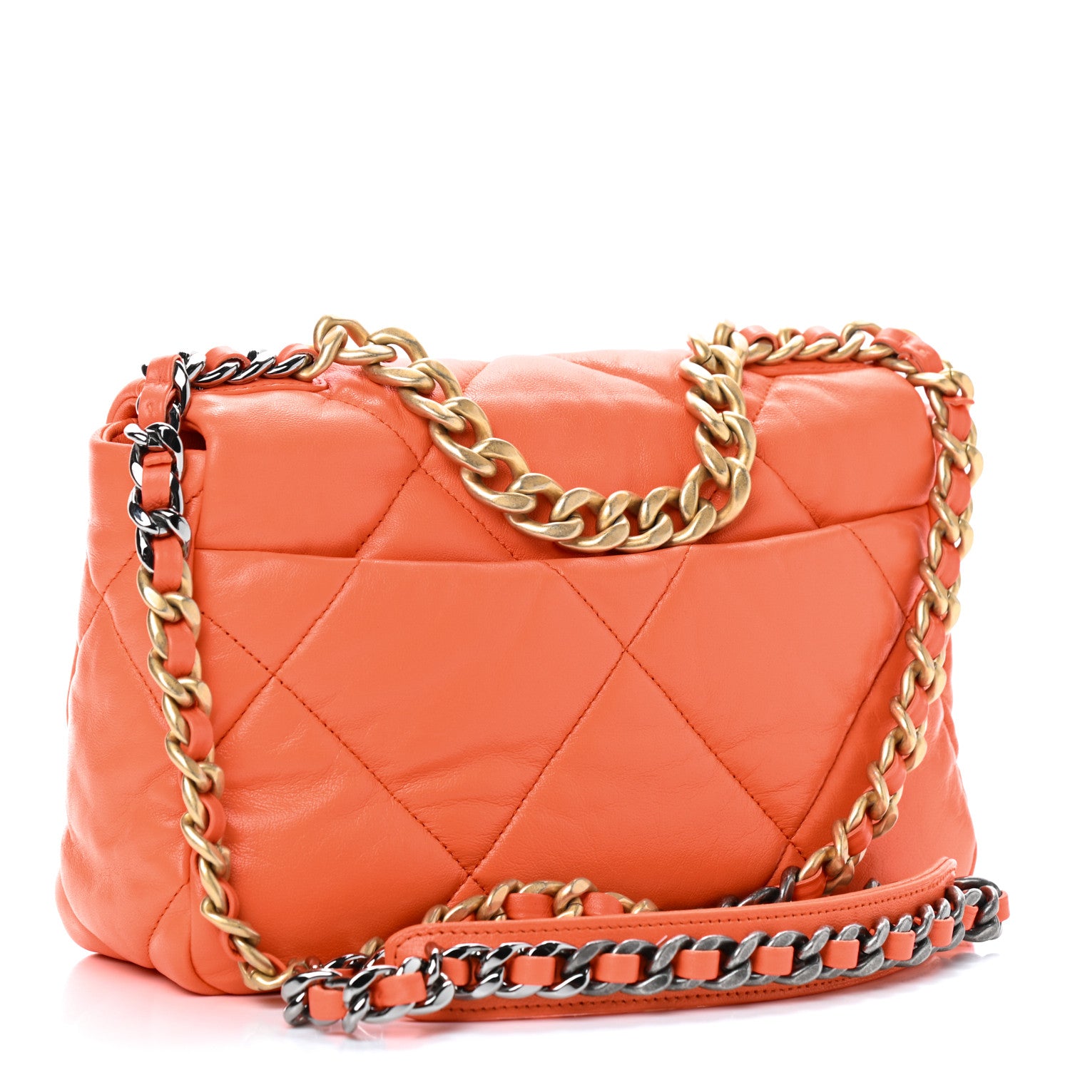 Chanel Goatskin Quilted Medium Chanel 19 Flap Orange 3 of 9