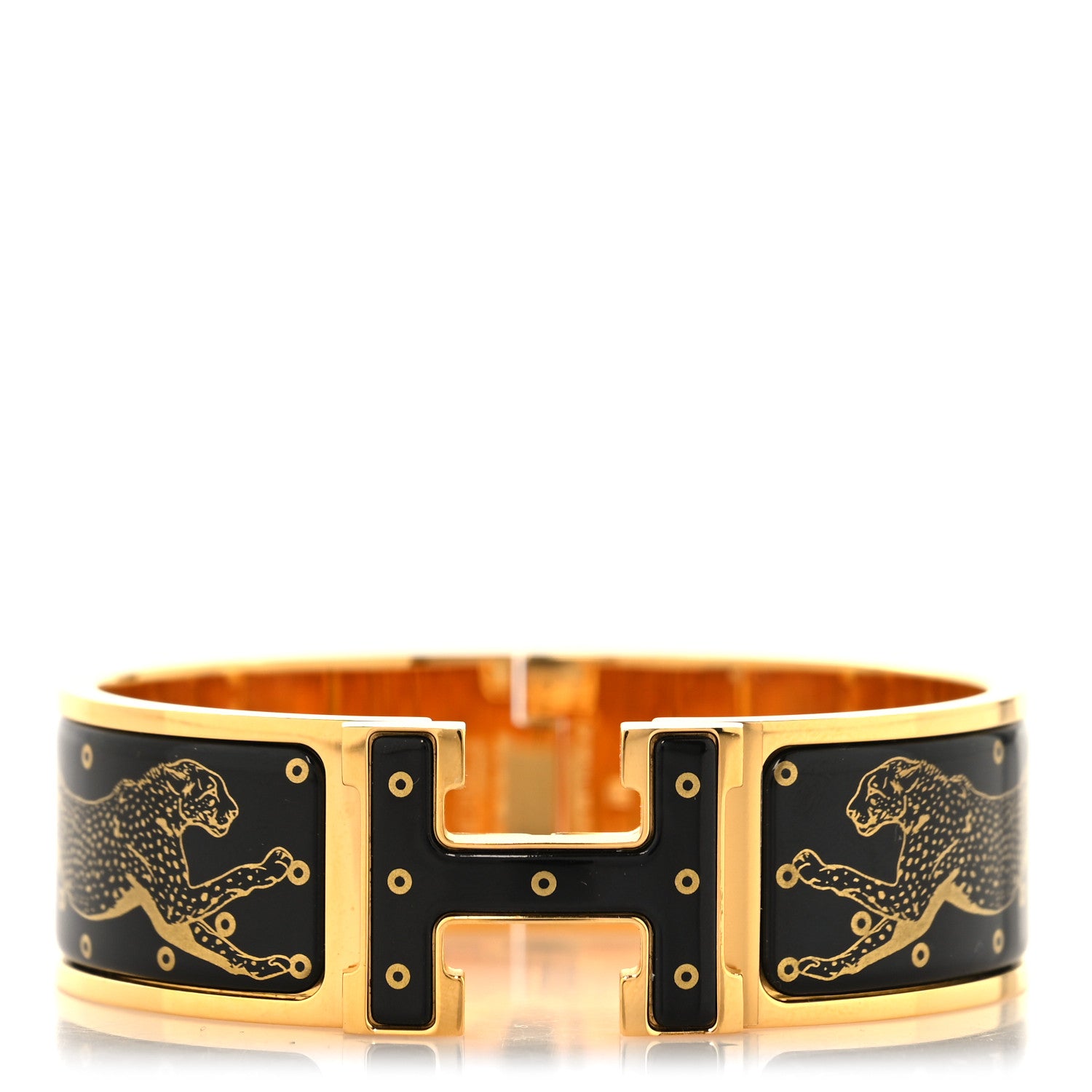 Hermes Enamel Printed Wide Les Leopards Clic Clac H Bracelet GM