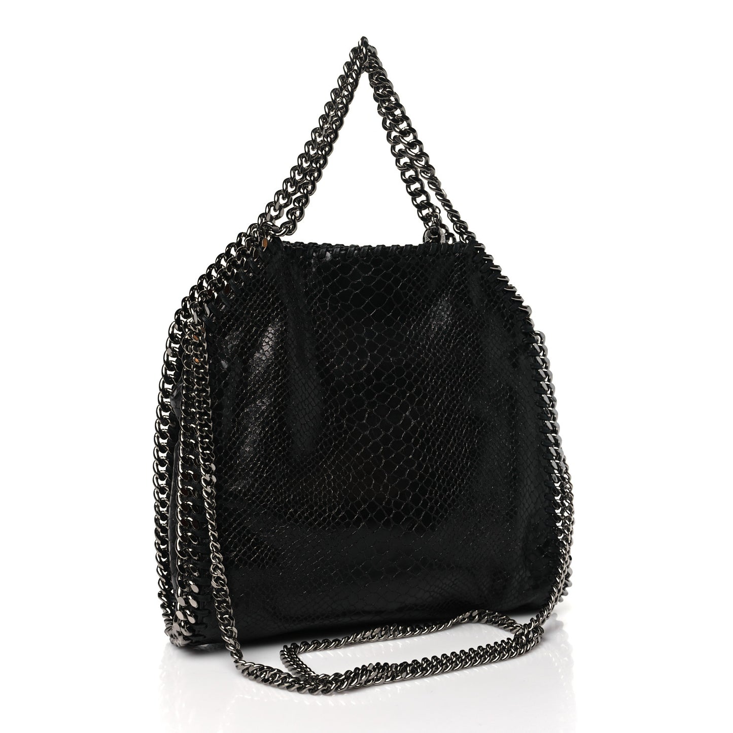 Faux Snakeskin Small Falabella Fold Over Tote Black