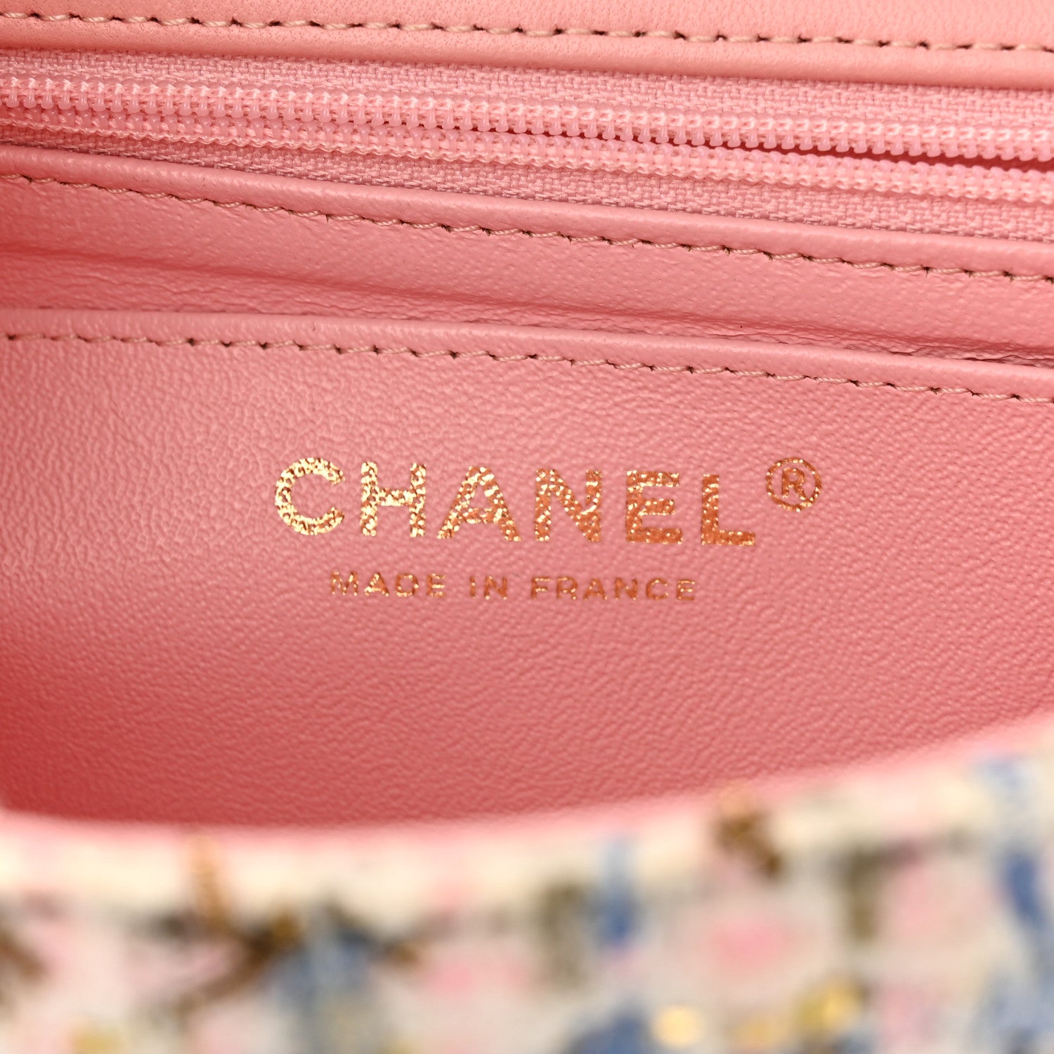 Chanel Tweed Quilted Mini Rectangular Flap Light Blue Pink Gold White 6 of 11