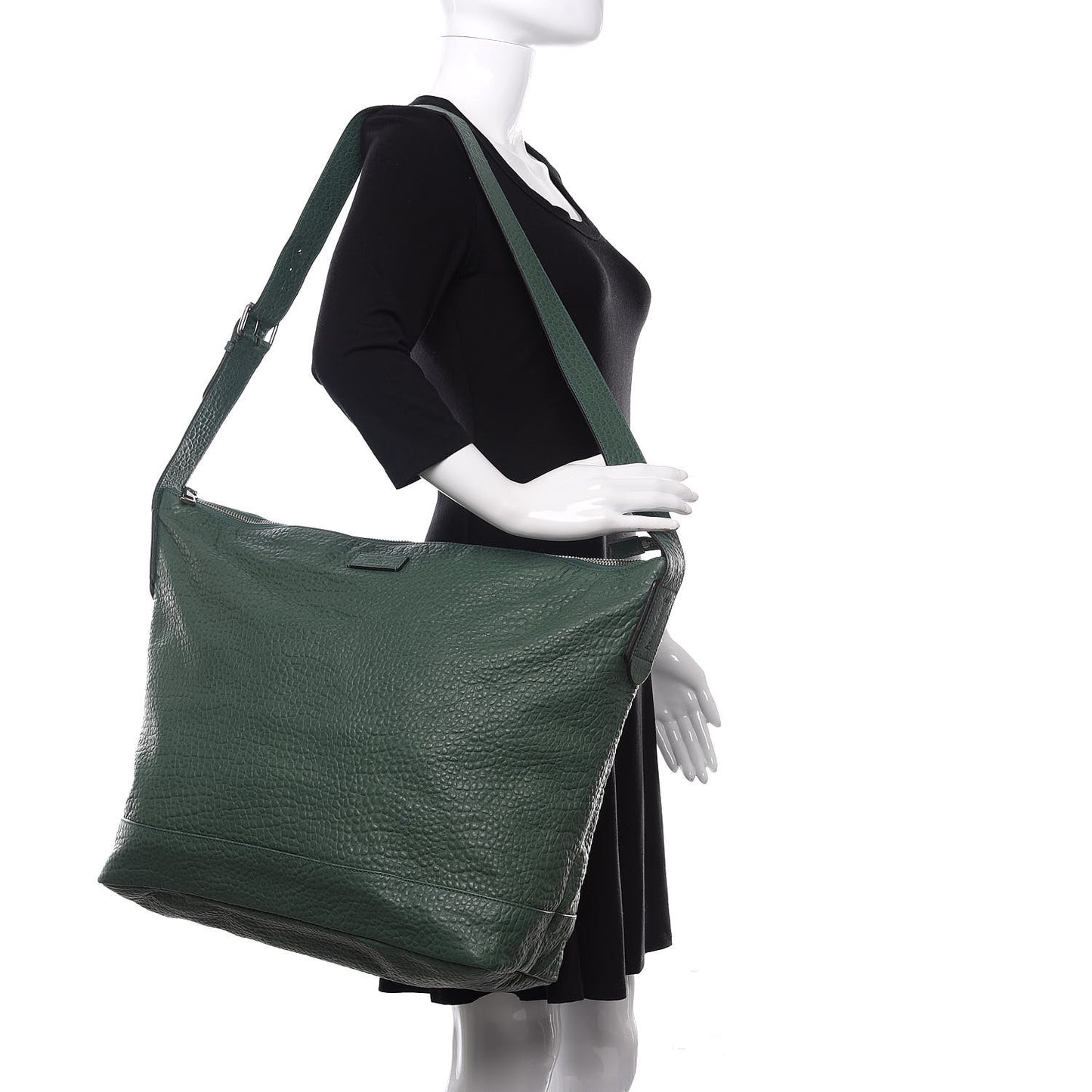 Pebbled Calfskin Large Mens Messenger Green