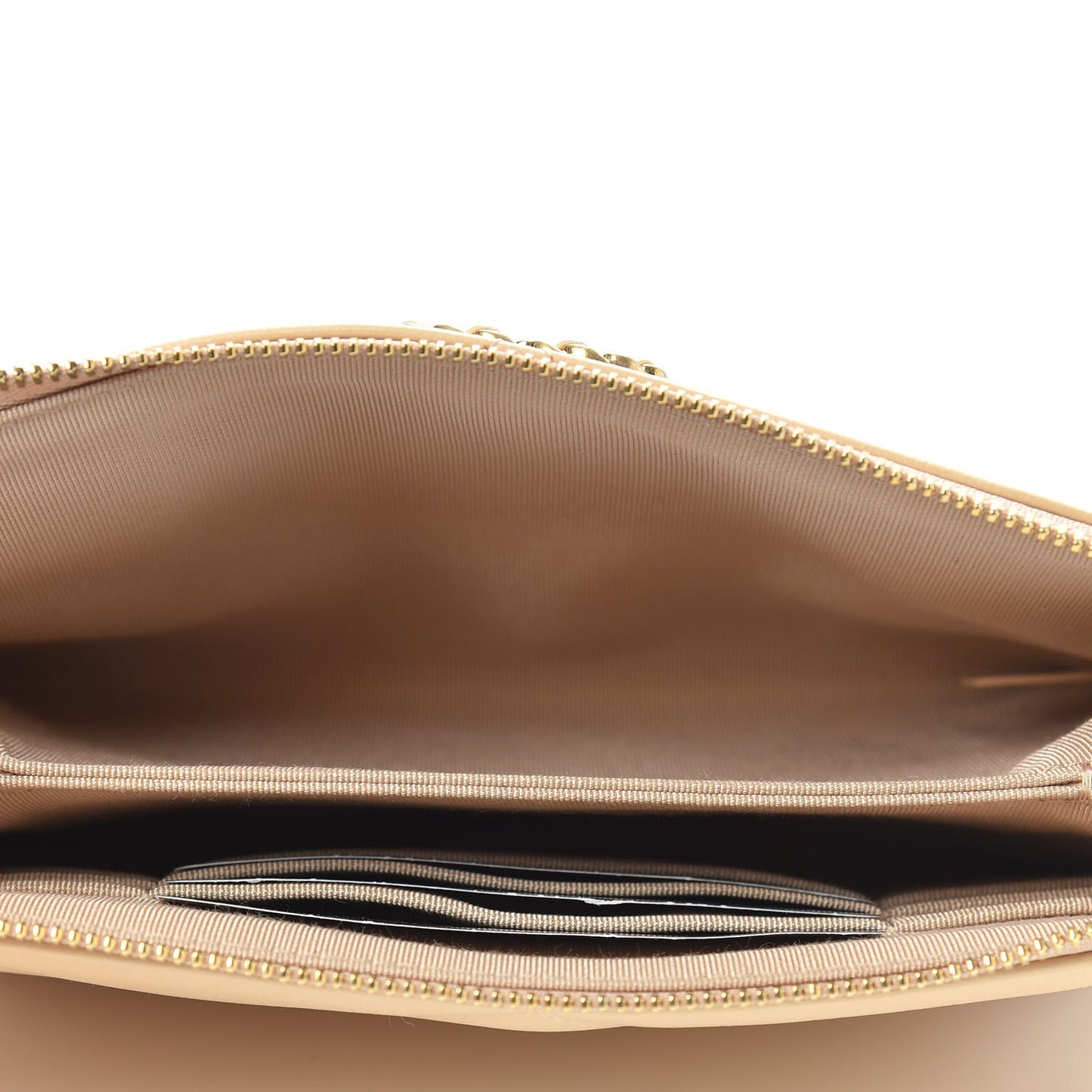 Shiny Goatskin Quilted Chanel 19 Small Pouch With Handle Beige