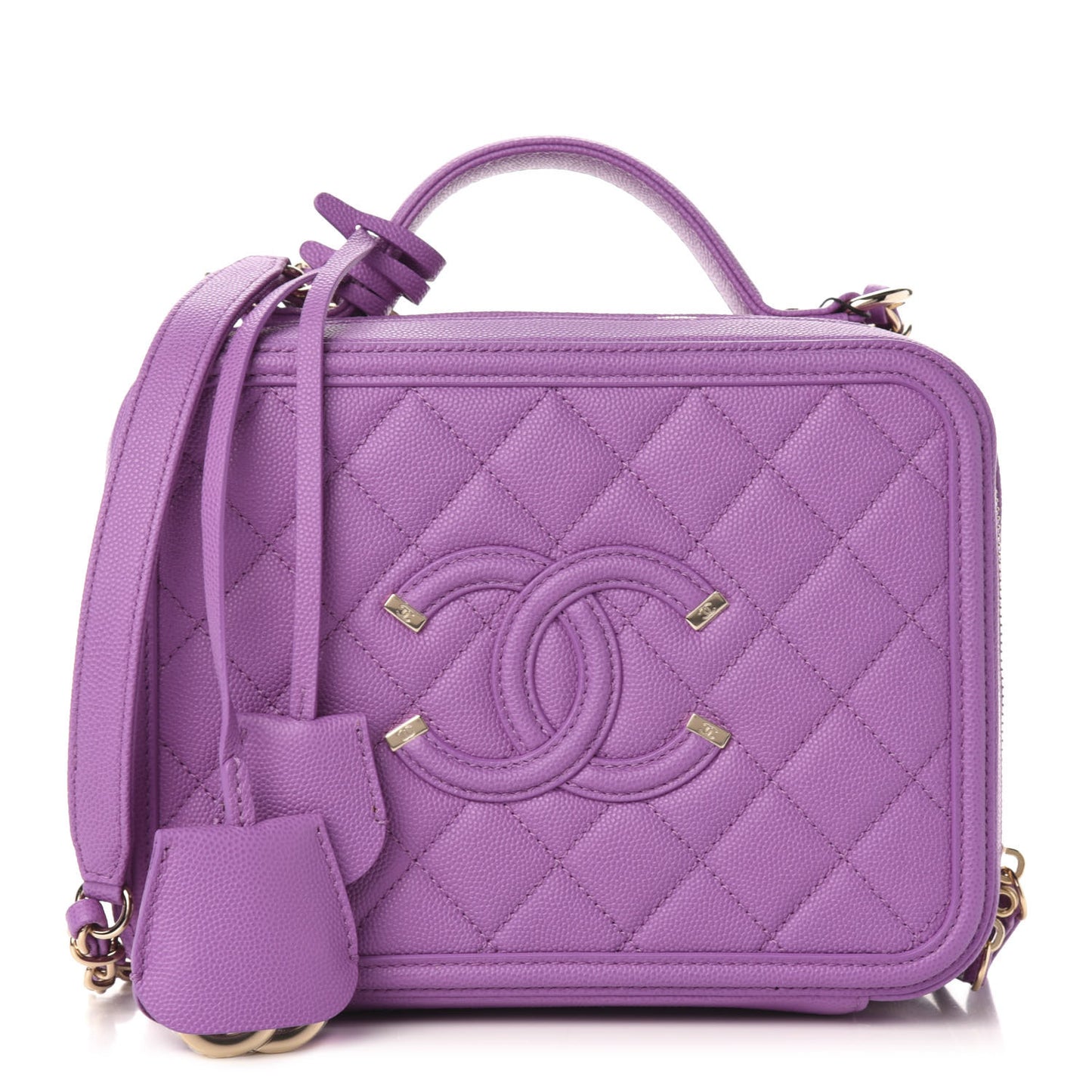 Caviar Quilted Medium CC Filigree Vanity Case Purple