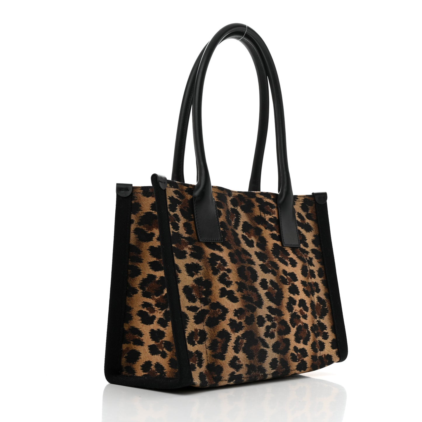Canvas Calfskin Kitty Print Small Nastroloubi Tote Brown Black