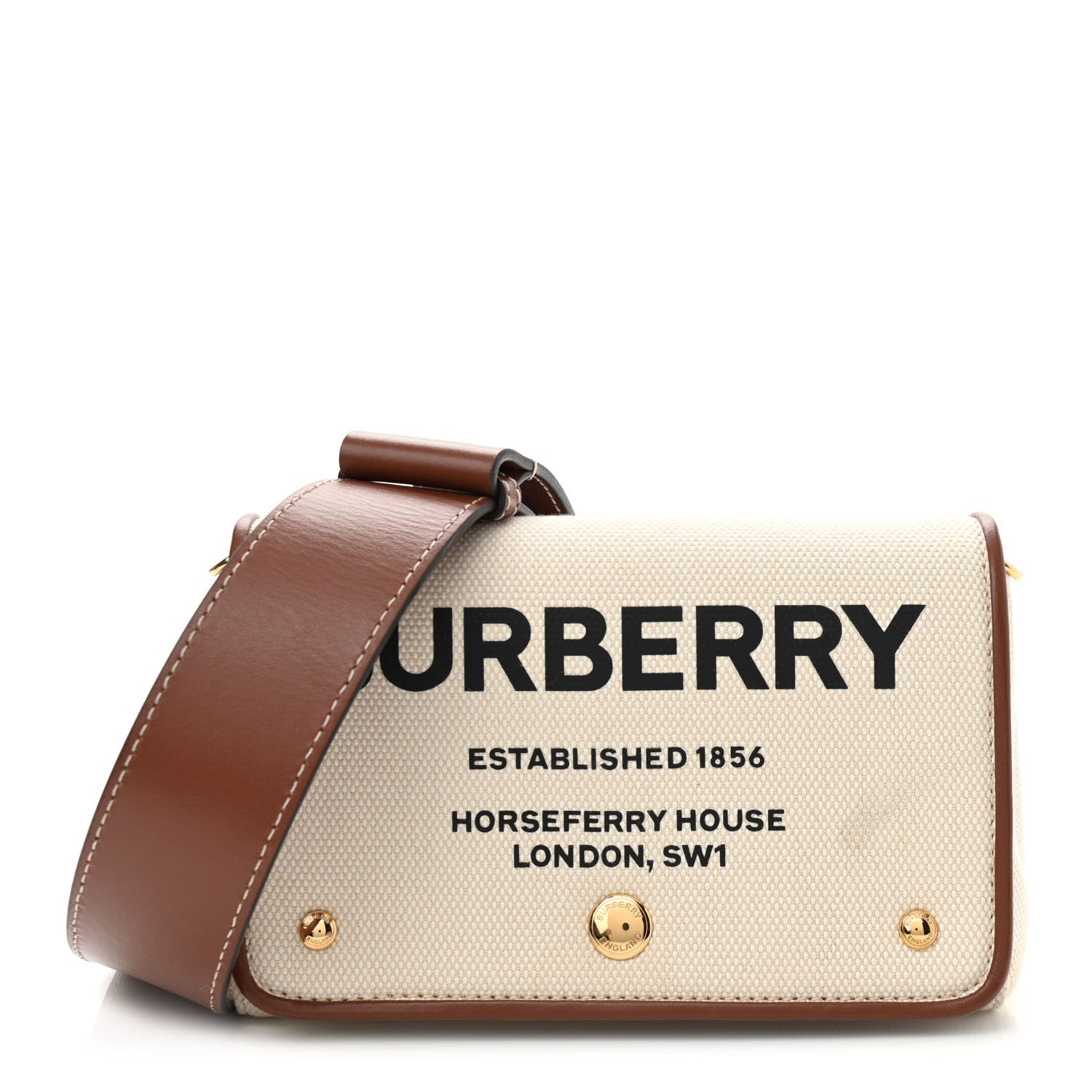 Burberry Calfskin Canvas Horseferry Print Hackberry Crossbody Bag Natural Tan 1 of 10