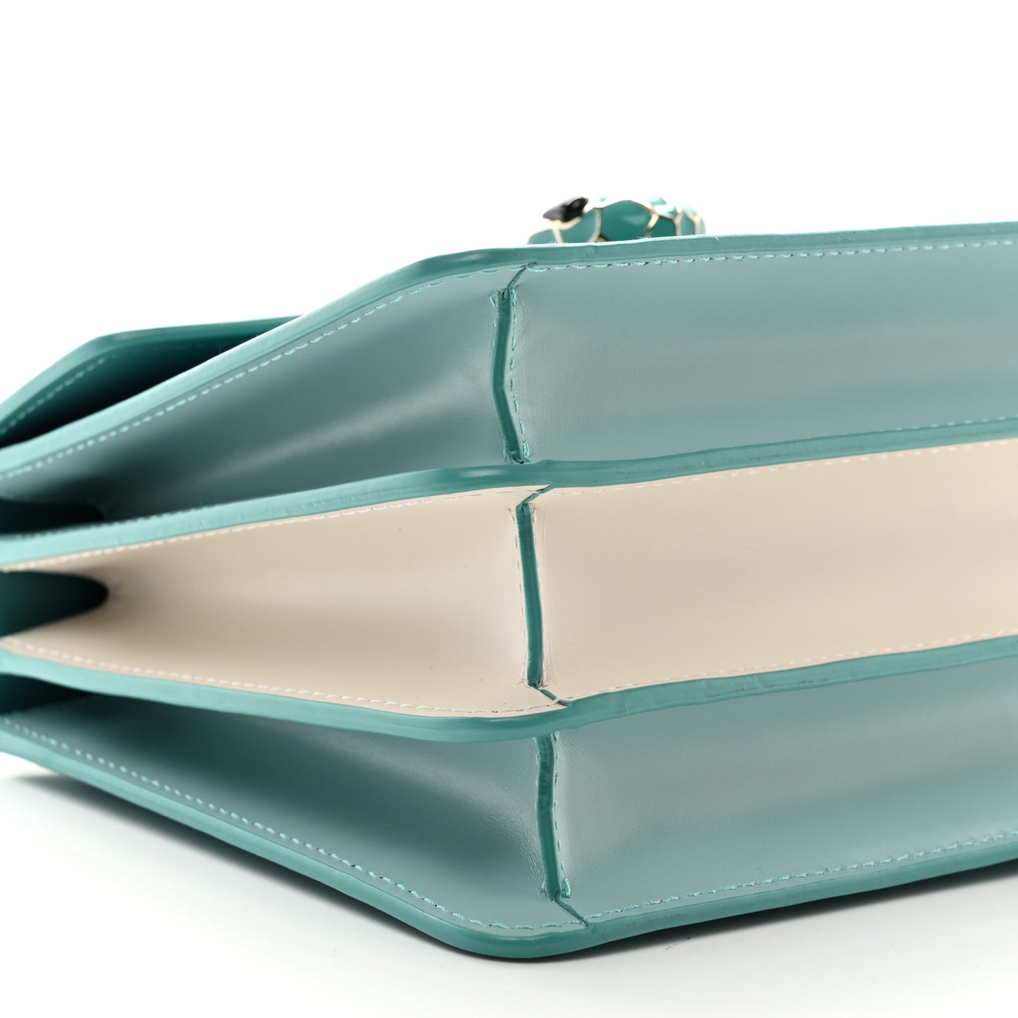 Calfskin Contrast Serpenti Forever Top Handle Tropical Turquoise Milky Opal
