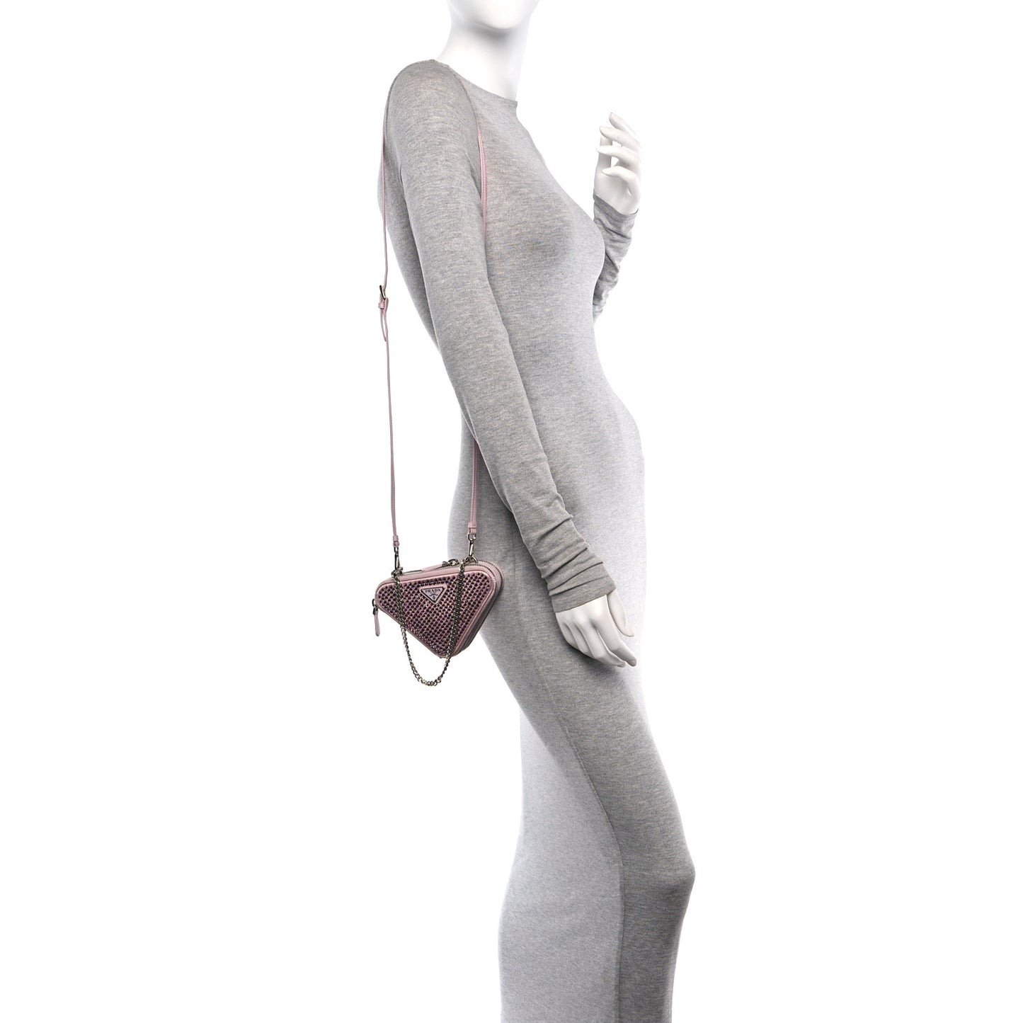 Satin Crystal Mini Triangle Crossbody Pouch Alabastro