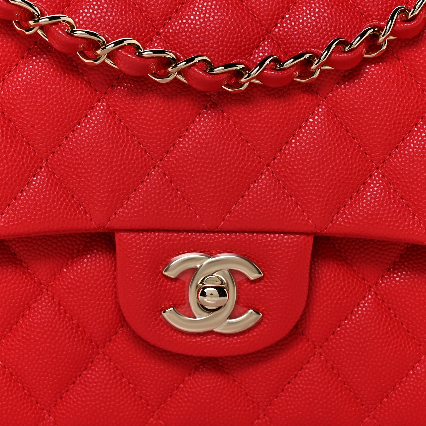 Caviar Quilted Medium Double Flap Red