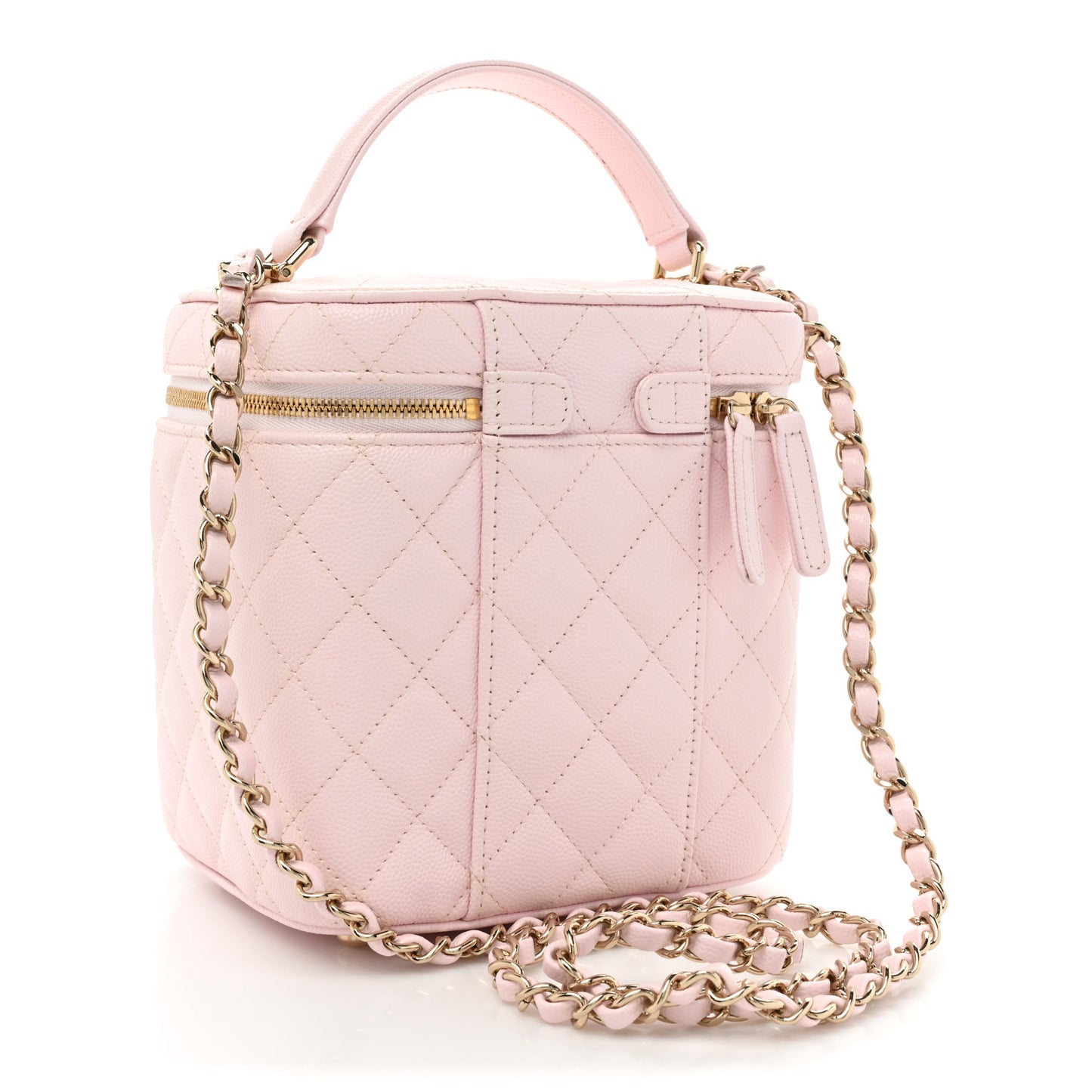Caviar Quilted Small Top Handle Vanity Case With Chain Light Pink