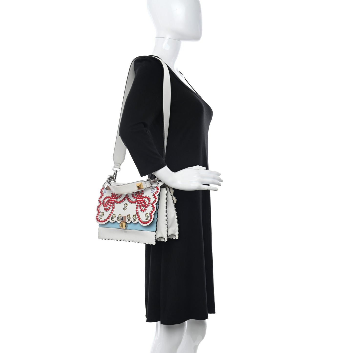 Vitello Liberty Scalloped Studded Flowers and Bows Kan I Shoulder Bag White Multicolor