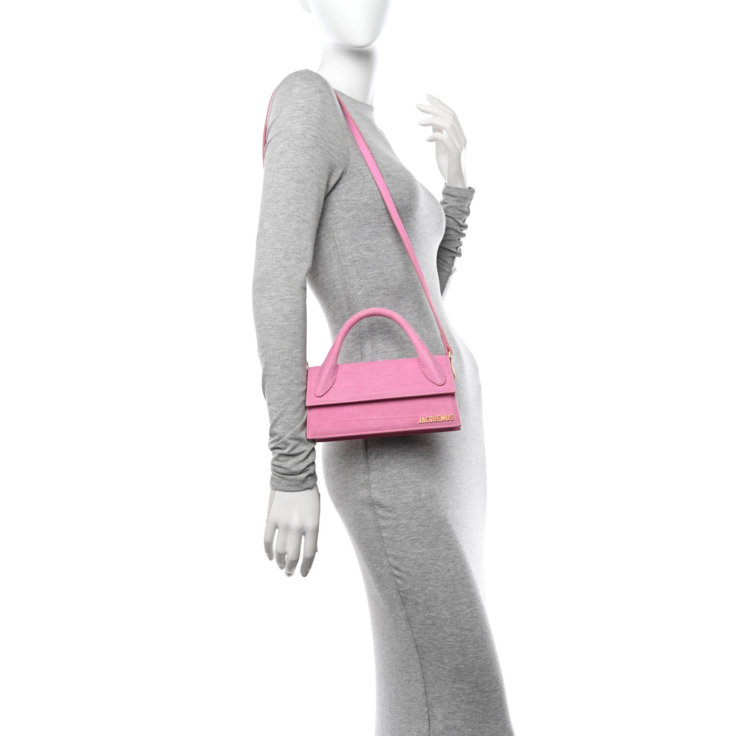 Jacquemus Nubuck Crocodile Embossed Le Chiquito Long Pink 2 of 11