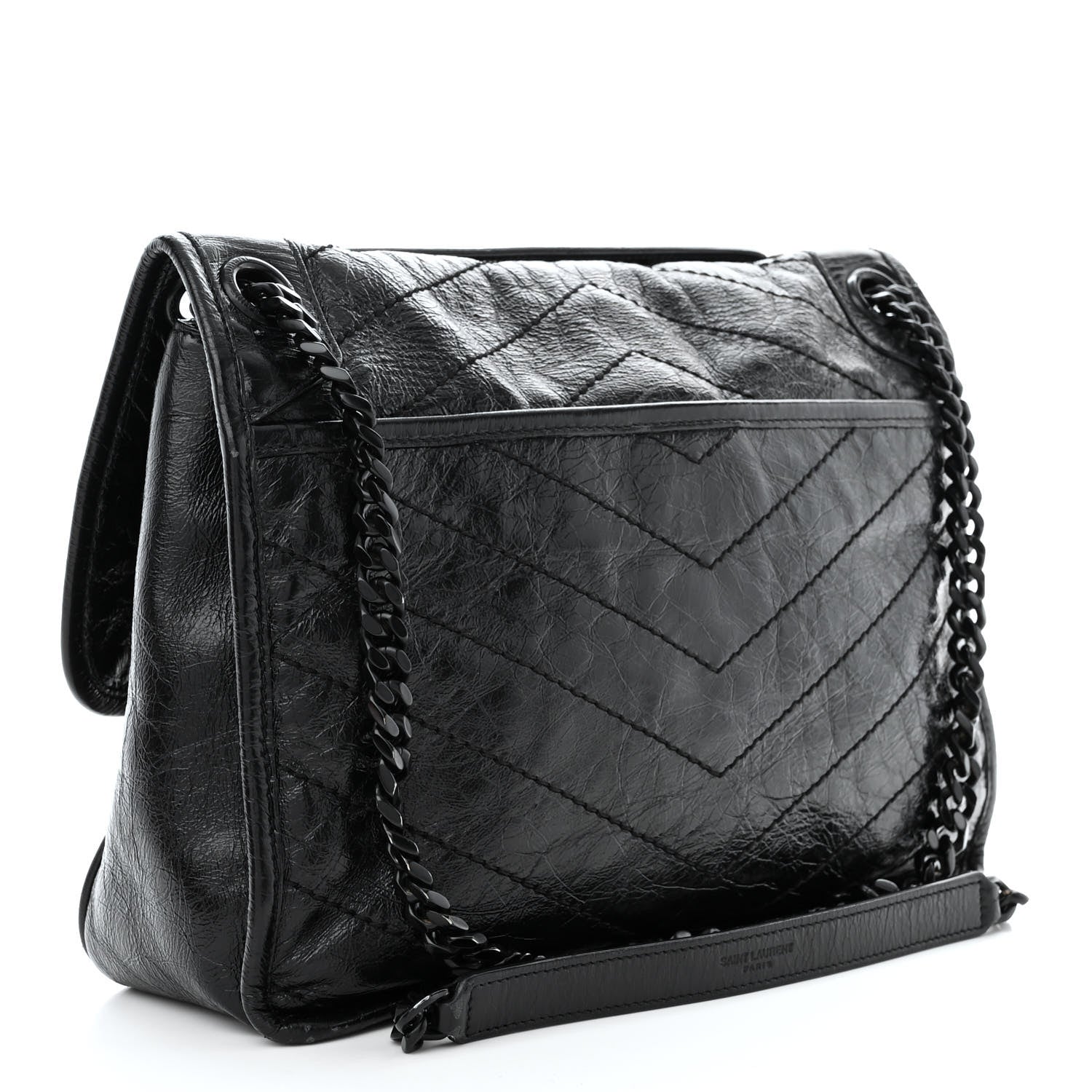 Saint Laurent Crinkled Calfskin Matelasse Monogram Medium Niki Chain Satchel Black 3 of 12