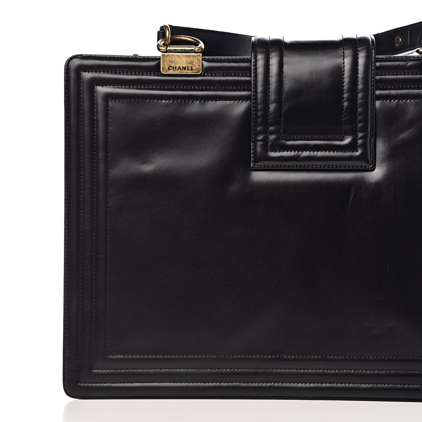 Glazed Calfskin Boy Tote Black