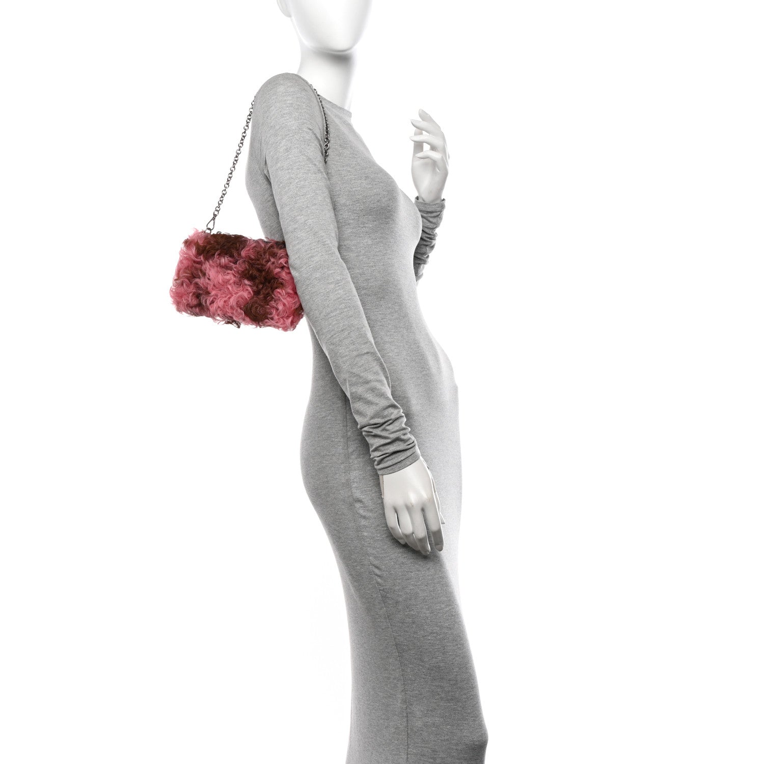 Prada Montone Shearling Chain Bag Begonia Cammello 2 of 11