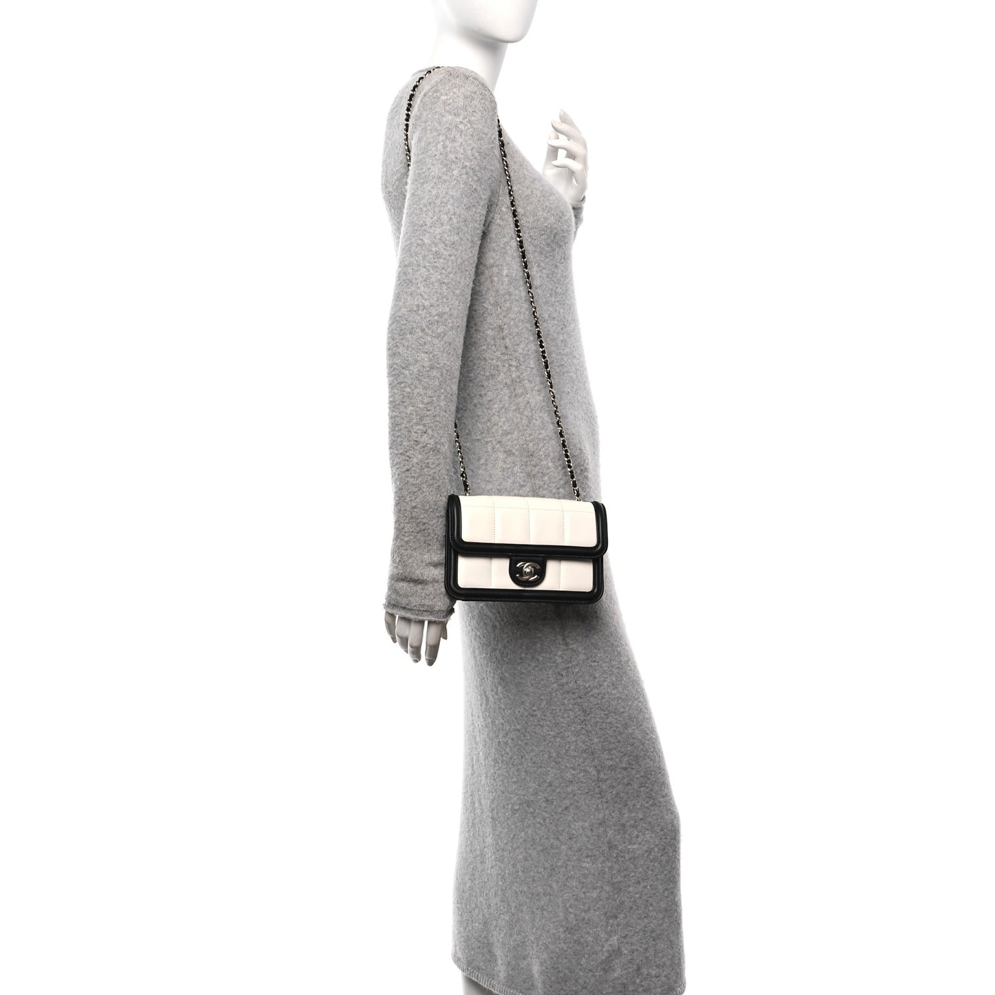 Lambskin Calfskin Mini Chocolate Bar Flap Bag White Black