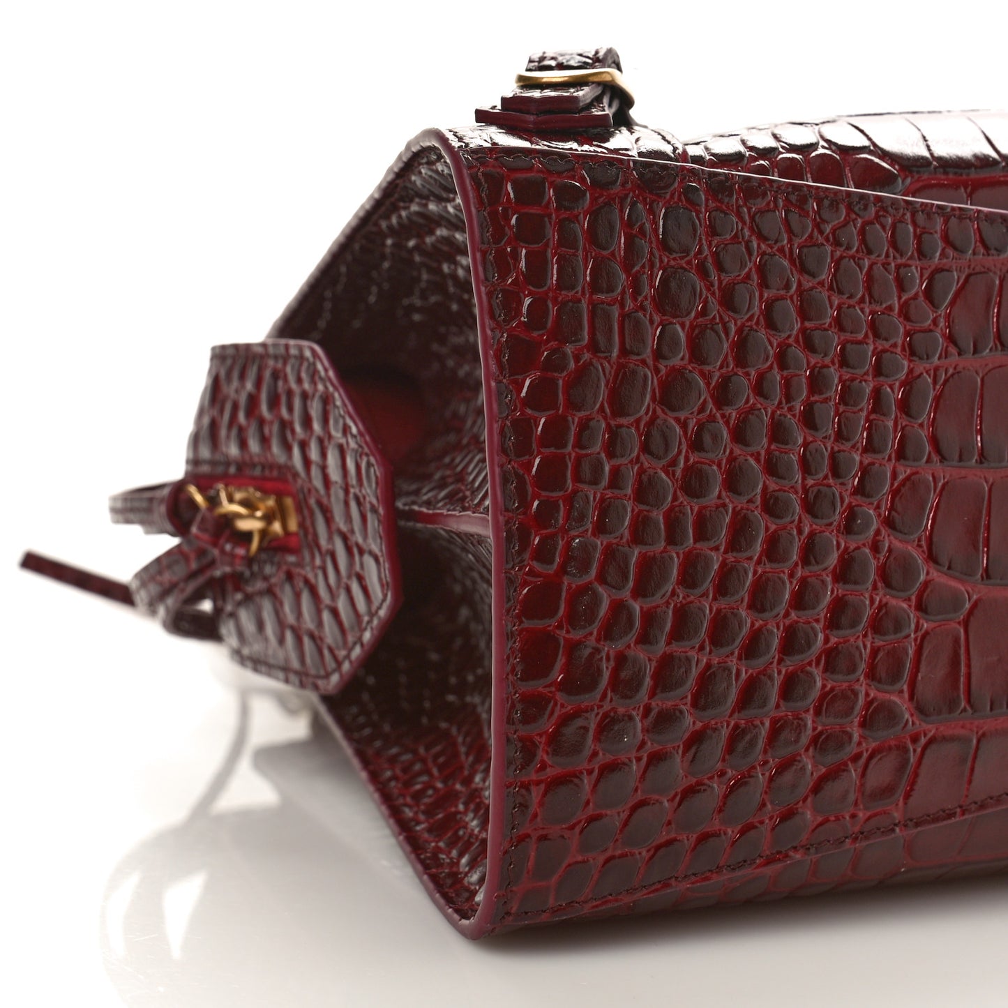 Shiny Supple Calfskin Crocodile Embossed Classic Gold Hardware S City Dark Red