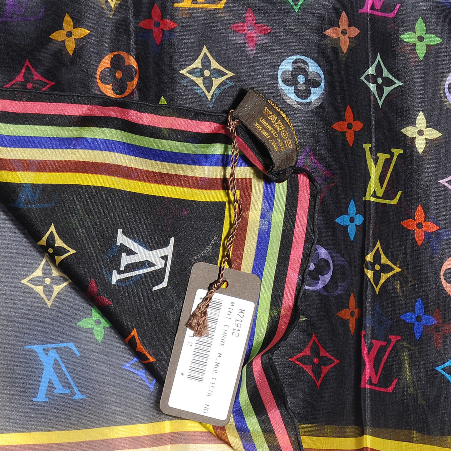 Silk Monogram Multicolor Square Scarf Black