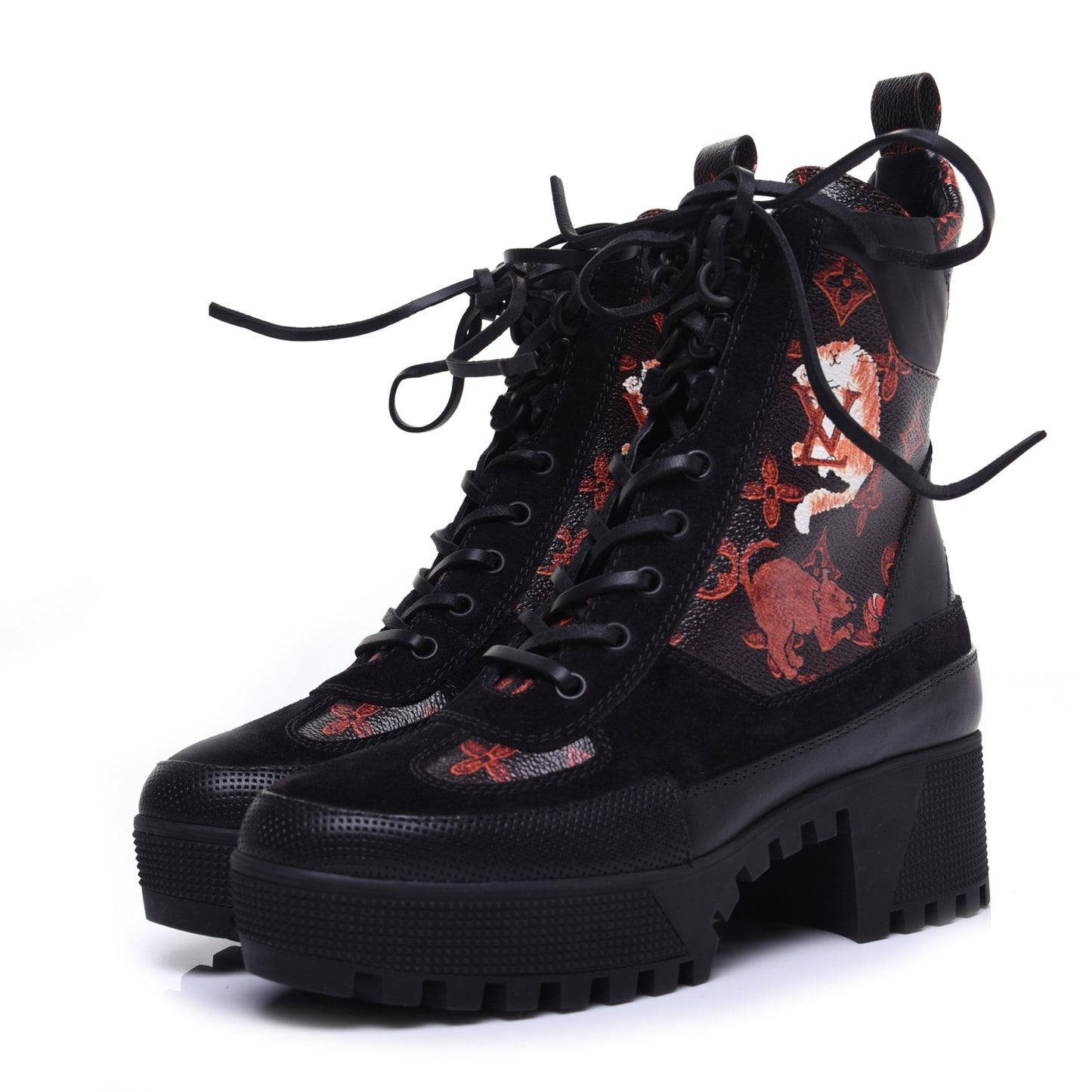 Suede Calfskin Catogram Laureate Platform Desert Boots 37 Black Marron