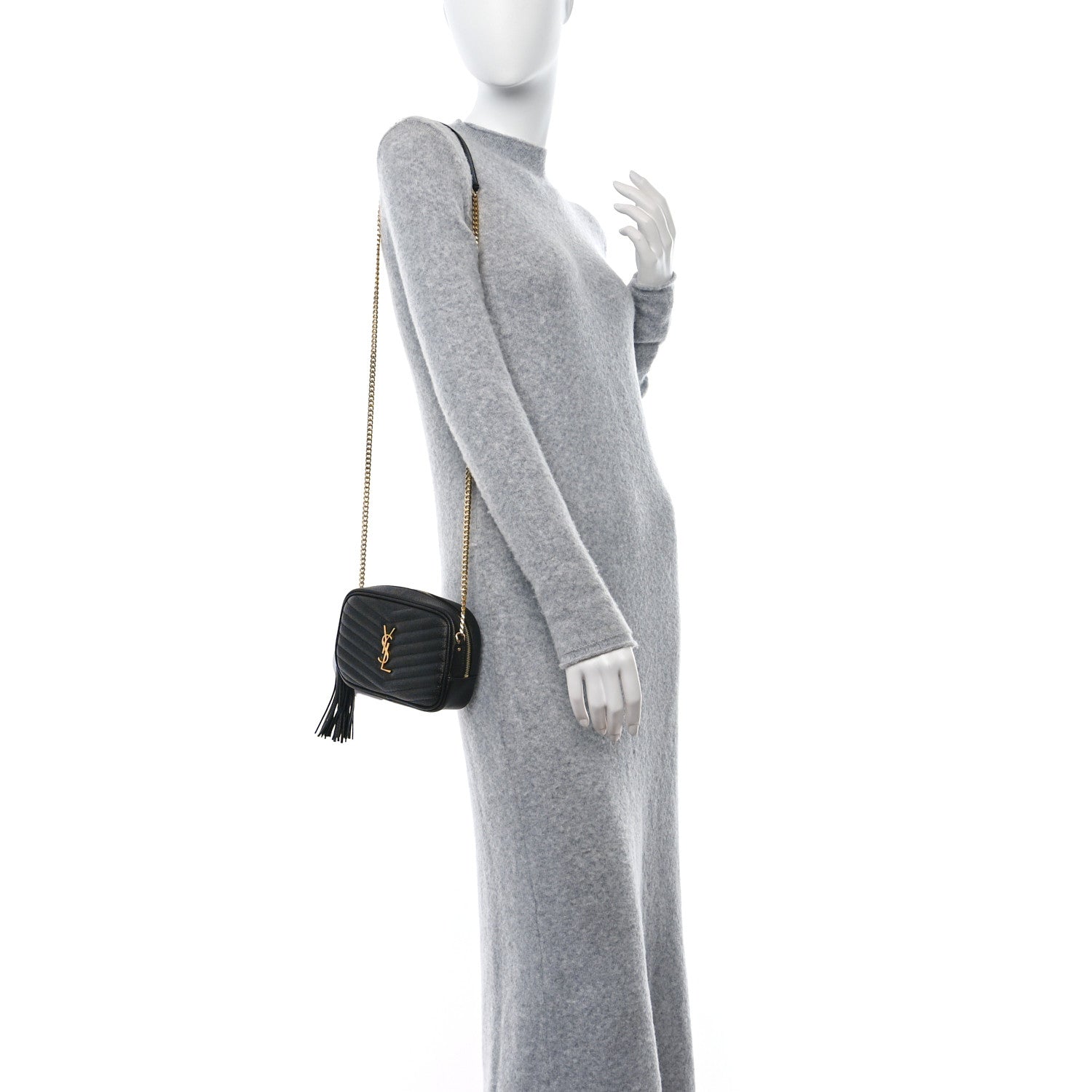 Saint Laurent Grain De Poudre Matelasse Monogram Mini Lou Camera Bag Black 3 of 12