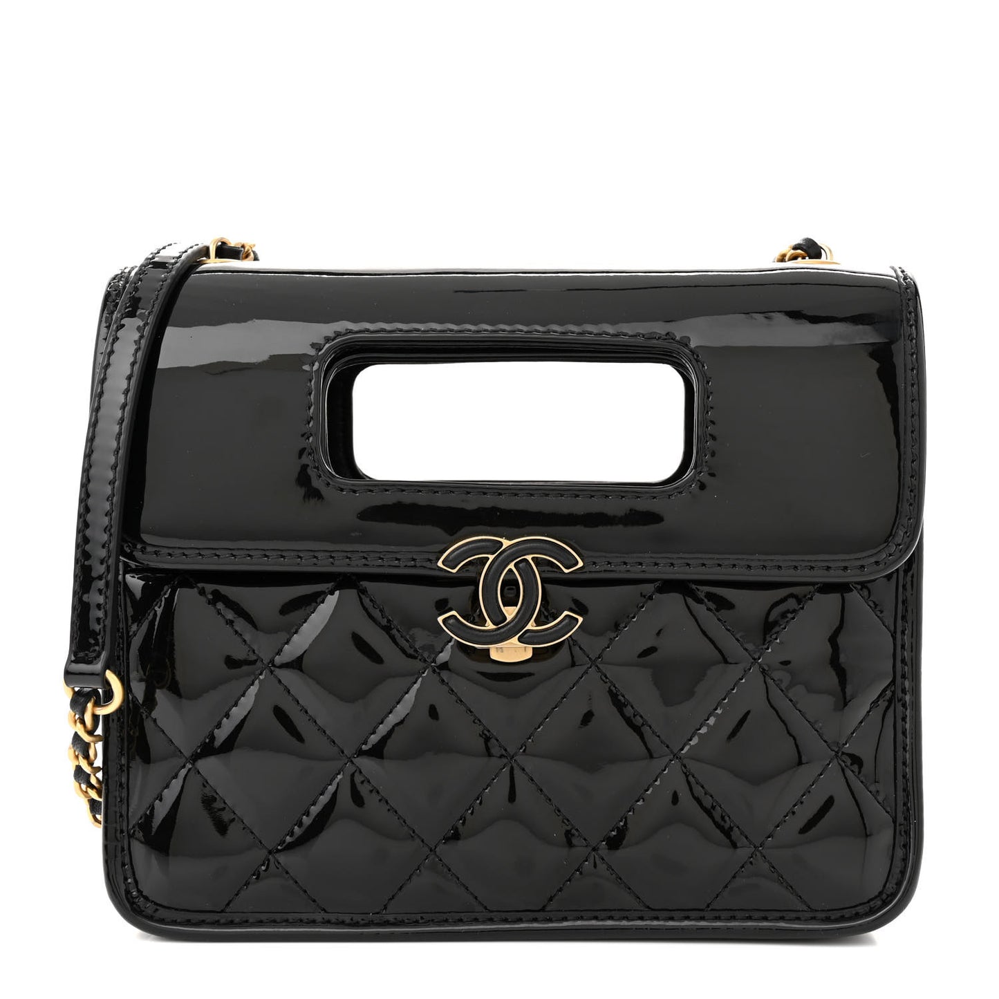 Patent Quilted Mini Graphic Catch Flap Black