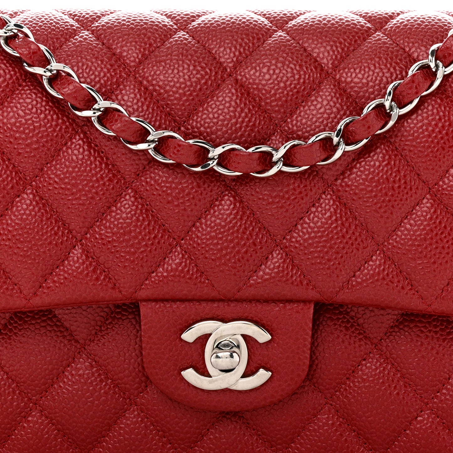 Caviar Quilted Medium Double Flap Dark Red