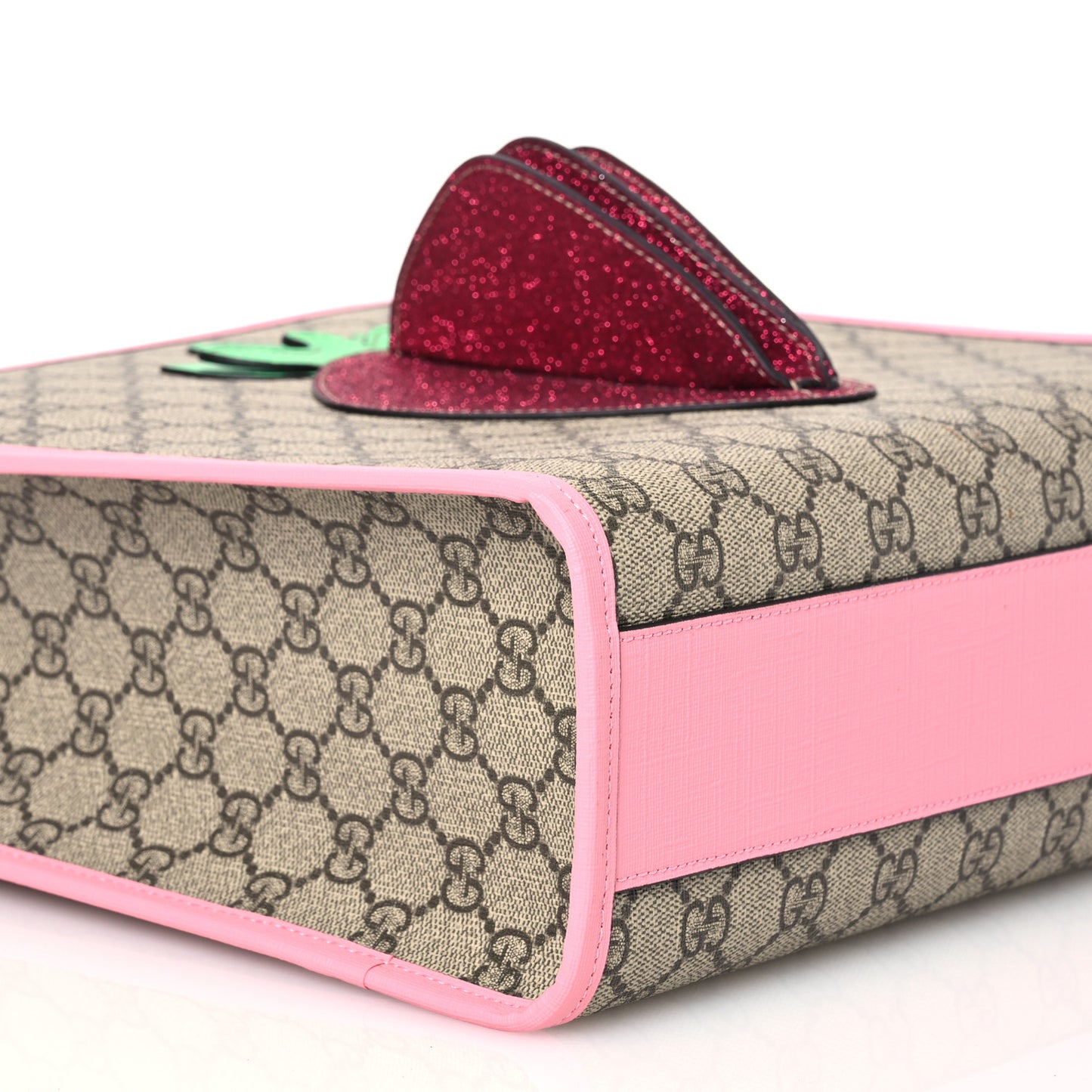 GG Supreme Monogram 3-D Strawberry Childrens Tote Beige Ebony Lotus Pink Fuxia Emerald