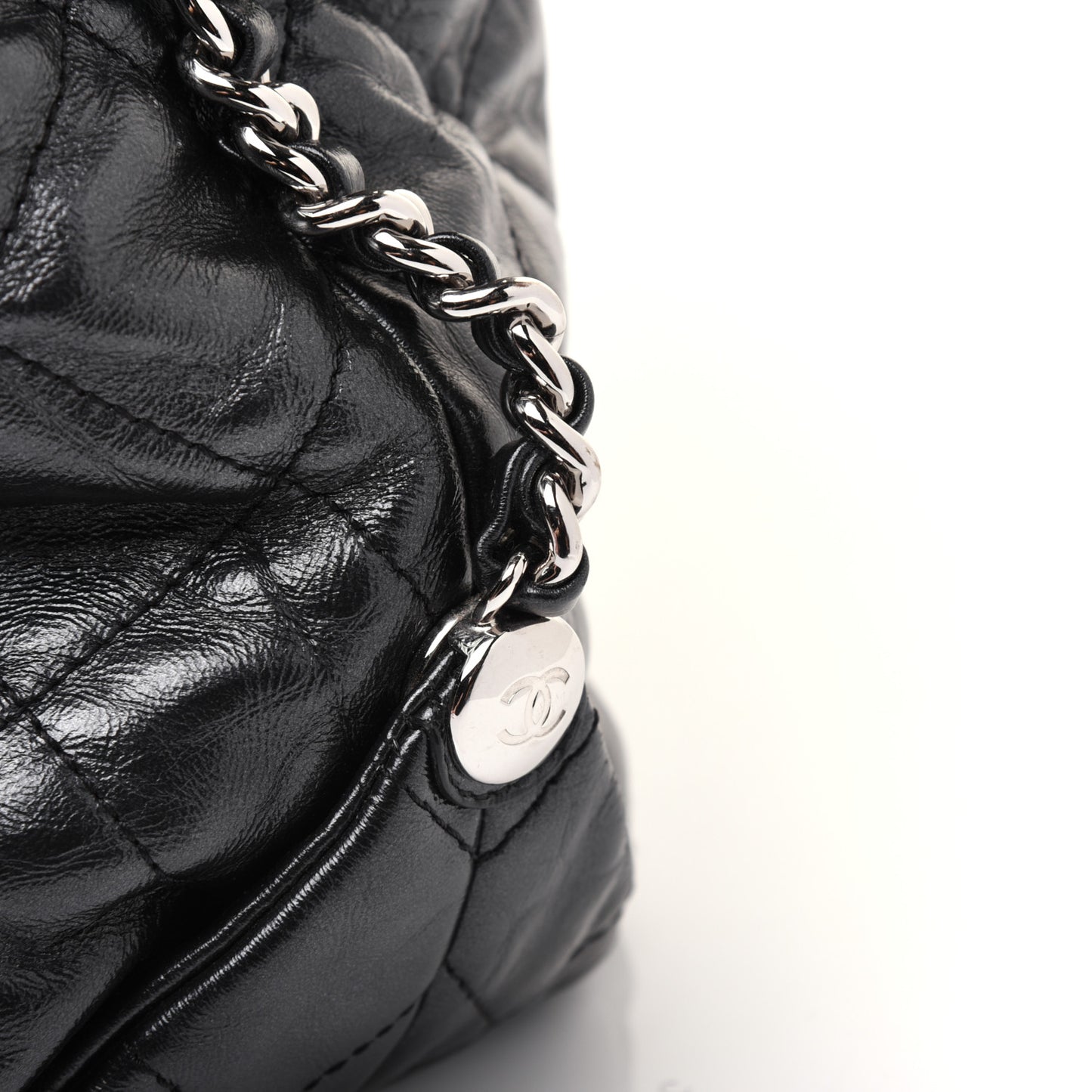 Metallic Crackled Calfskin Quilted Large Big Bang Hobo Black