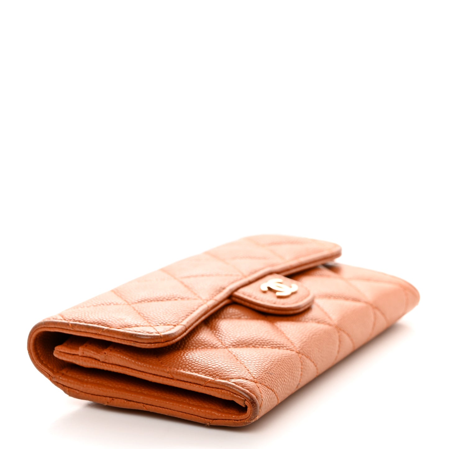 Caviar Quilted Large Gusset Flap Wallet Dark Beige